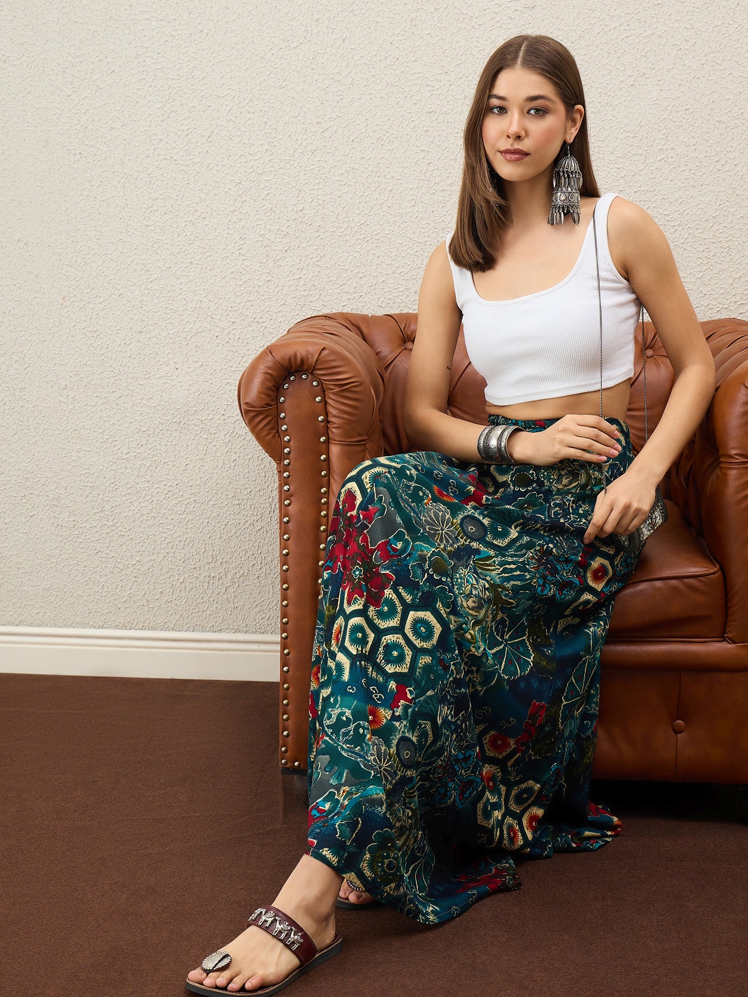 Dark Teal Foil A-Line Skirt