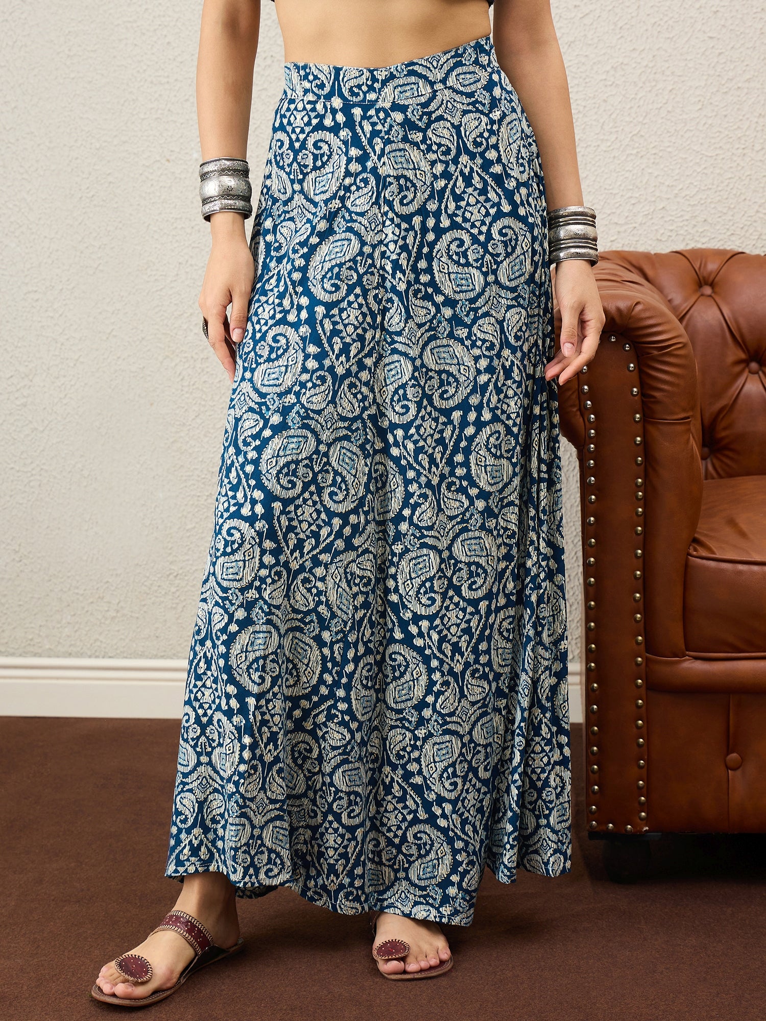 Slaty Grey Paisley A-Line Skirt