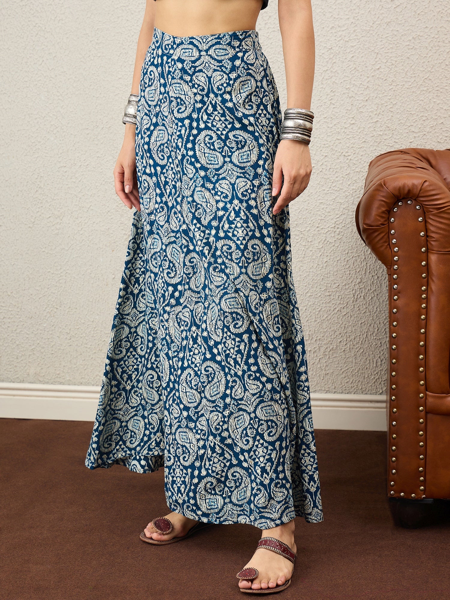 Slaty Grey Paisley A-Line Skirt