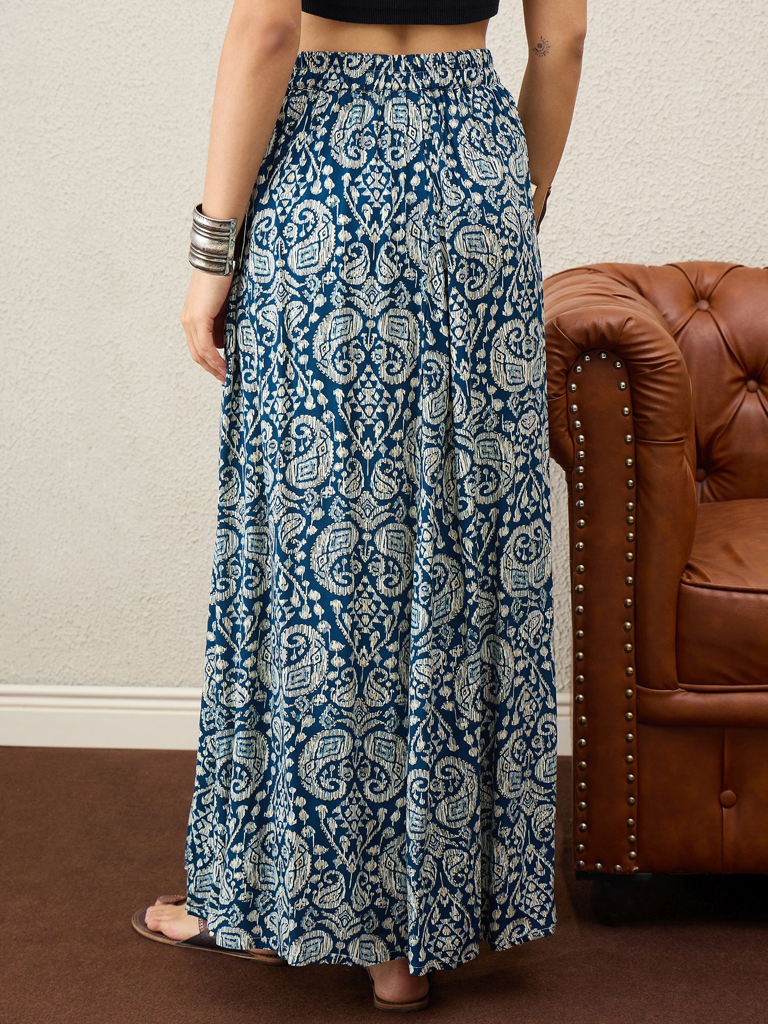 Slaty Grey Paisley A-Line Skirt