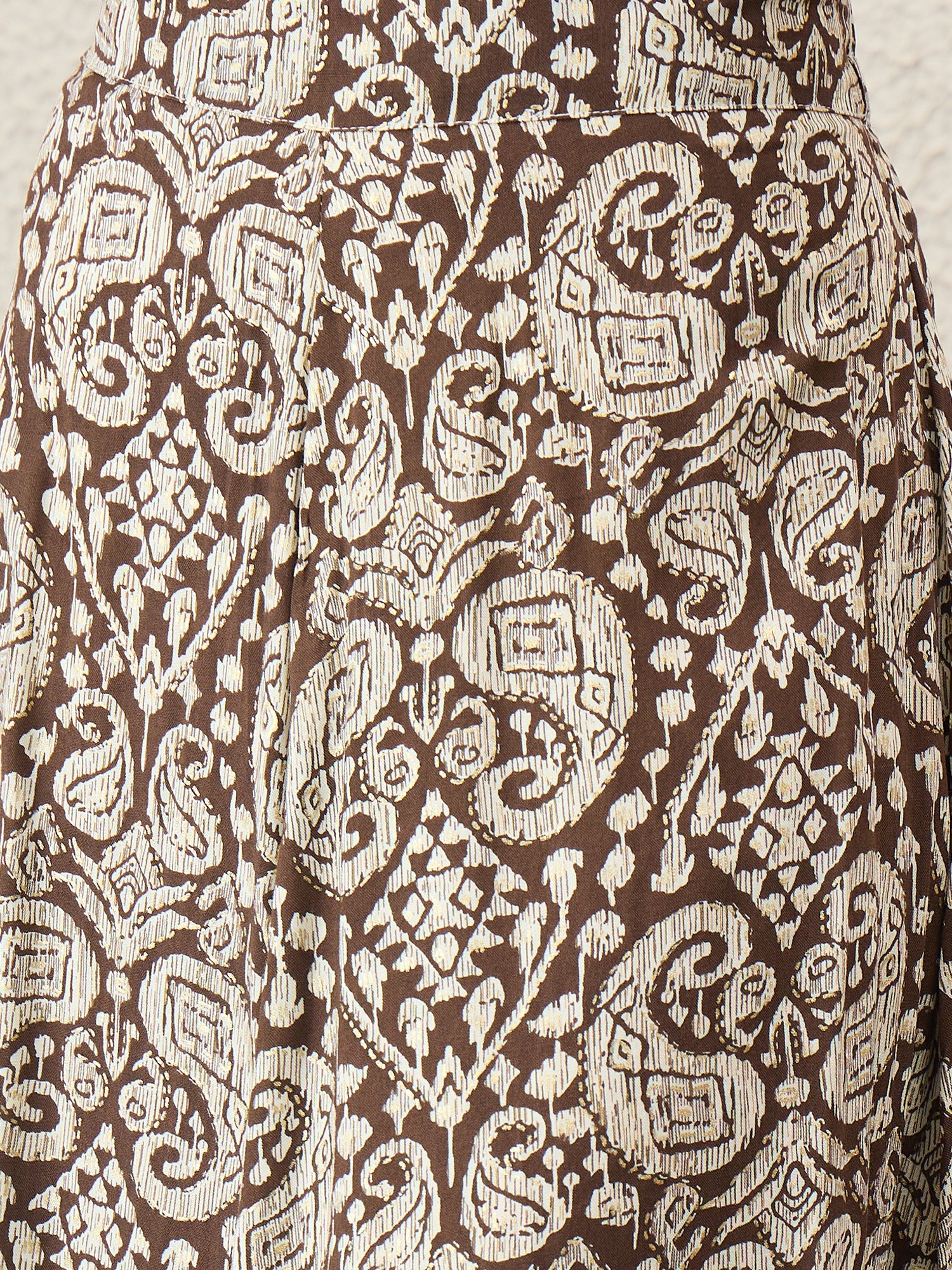 Dull Brown Paisley A-Line Skirt