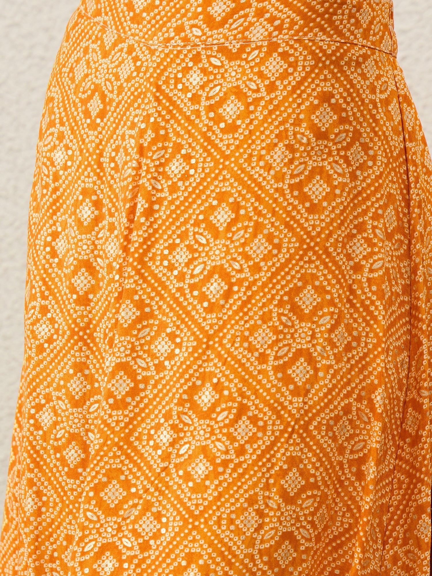 Amber Yellow Bandhej Foil A-Line Skirt