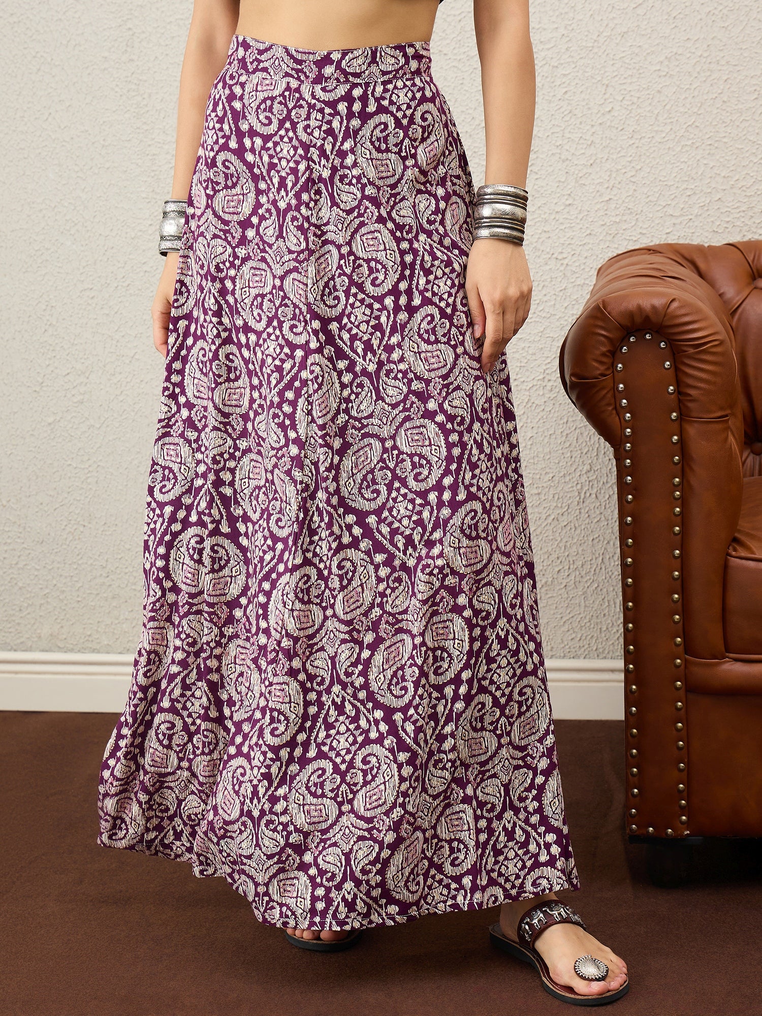 Dusty Mauve Paisley A-Line Skirt