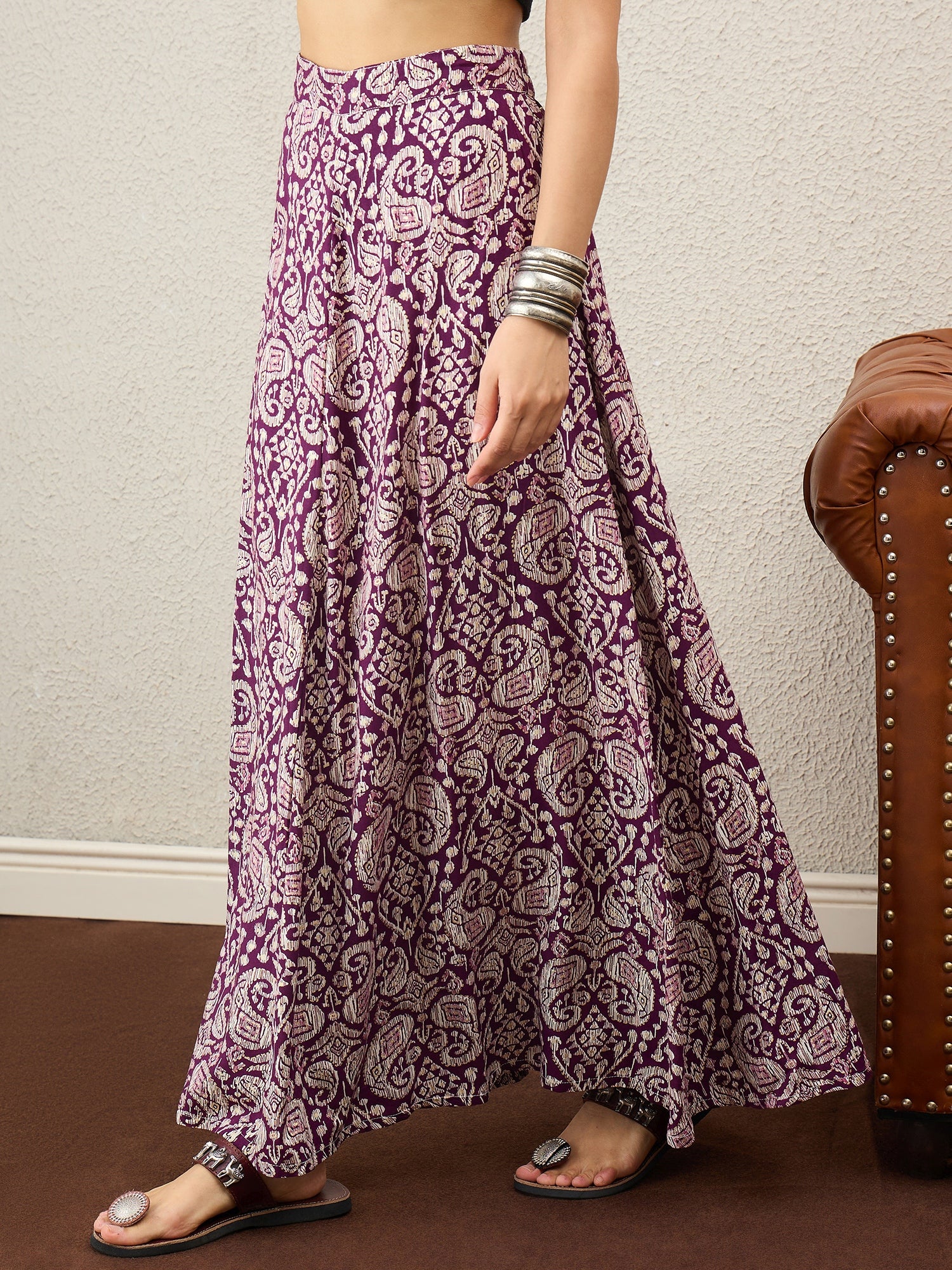 Dusty Mauve Paisley A-Line Skirt