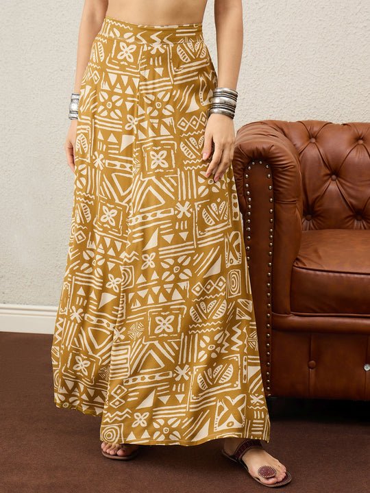 Dark Yellow Ethnic A-Line Skirt