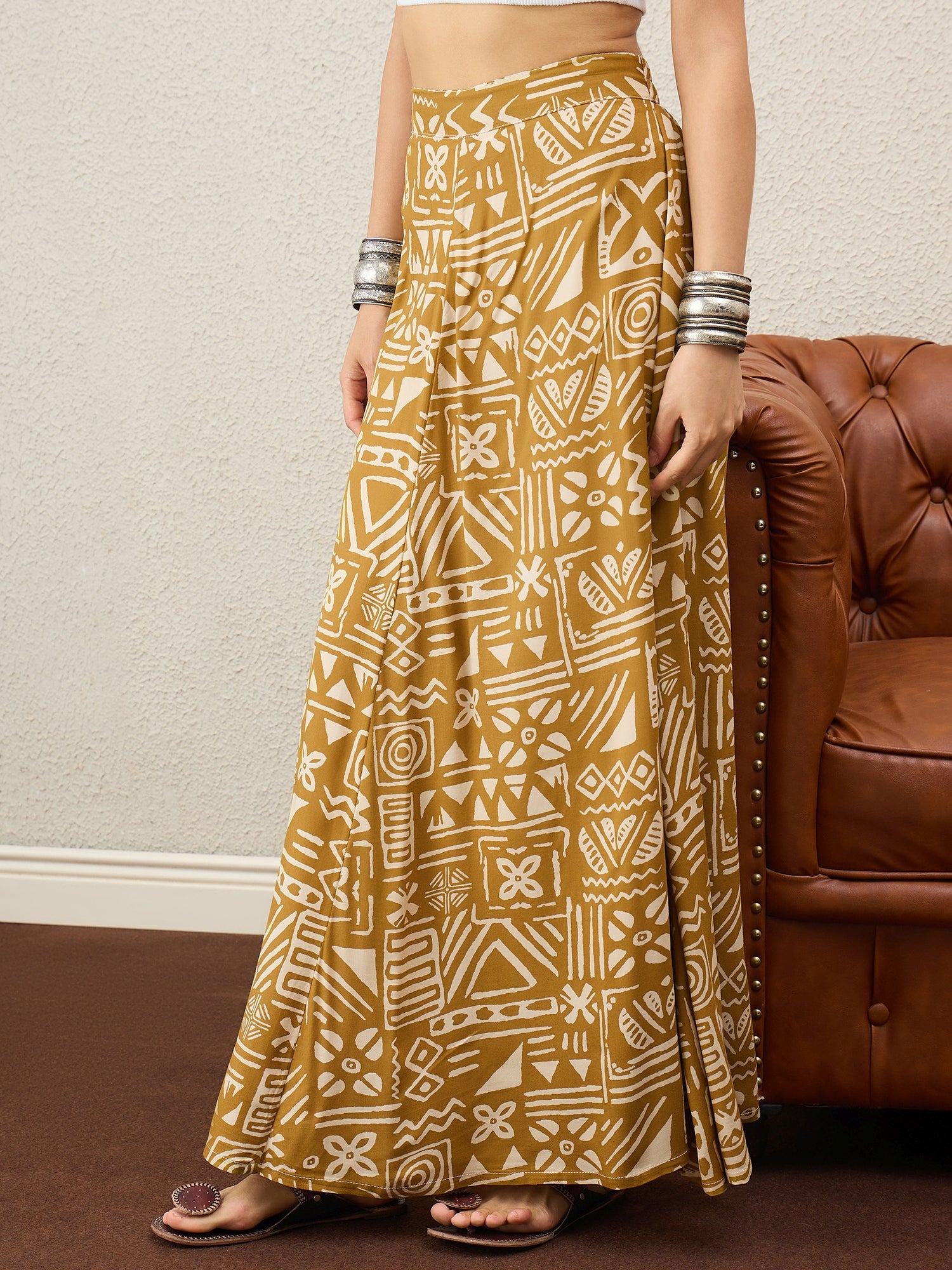 Dark Yellow Ethnic A-Line Skirt