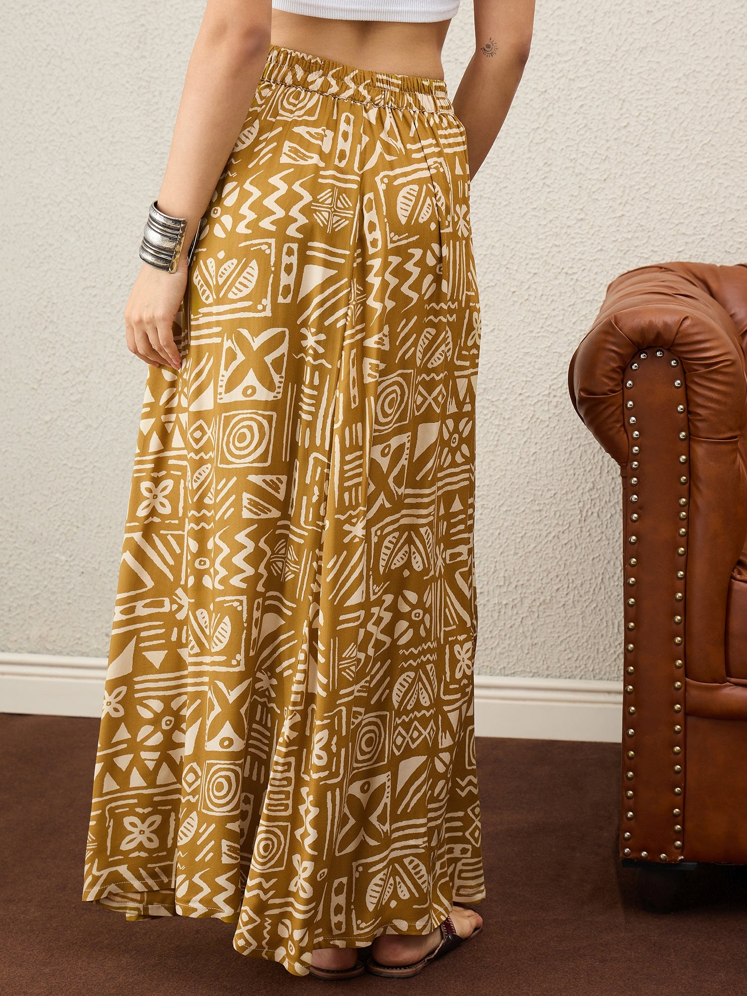 Dark Yellow Ethnic A-Line Skirt