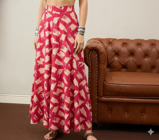 Punch Pink Beige A Line Skirt
