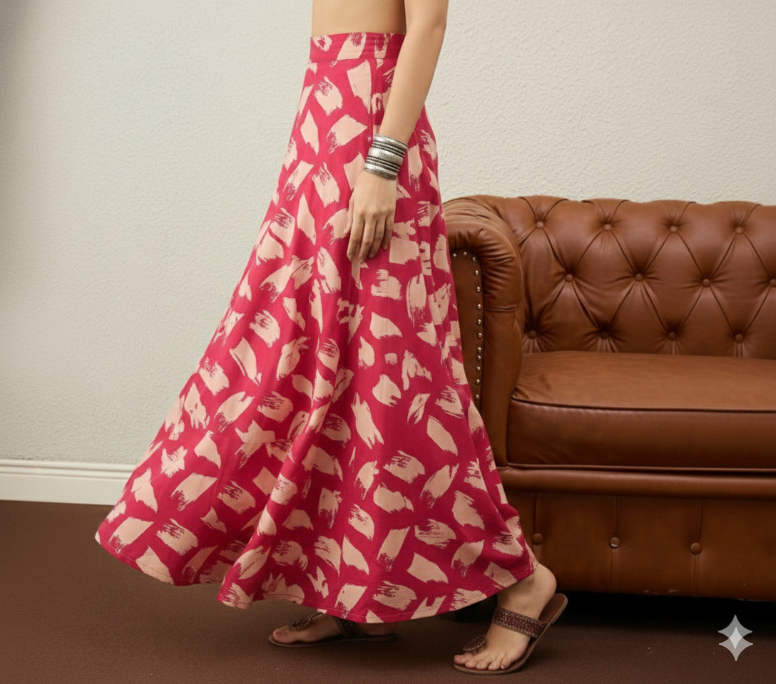 Punch Pink Beige A Line Skirt