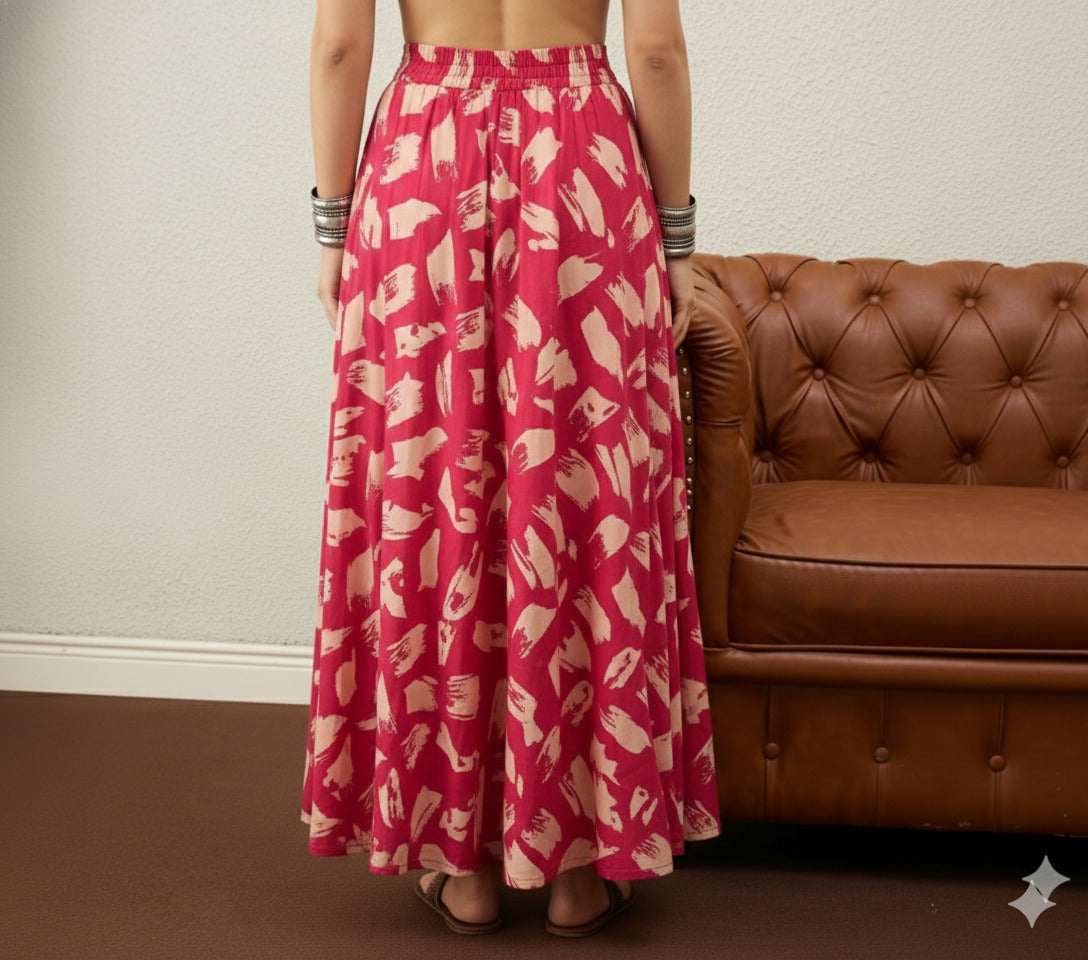 Punch Pink Beige A Line Skirt