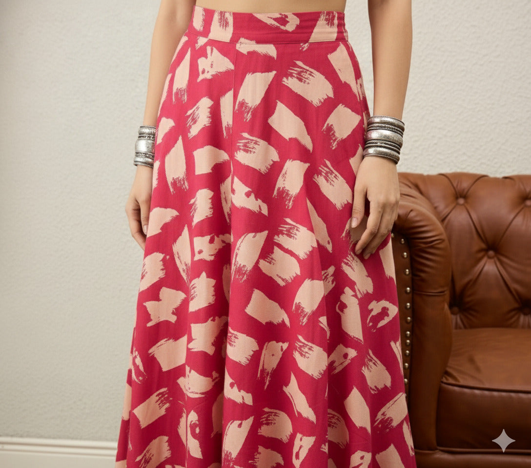 Punch Pink Beige A Line Skirt