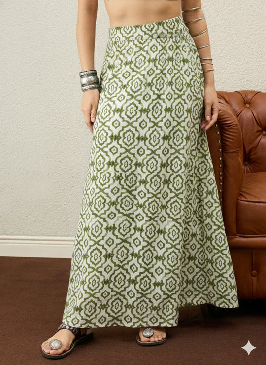 Mehandi Green White Moroccan Print Skirt