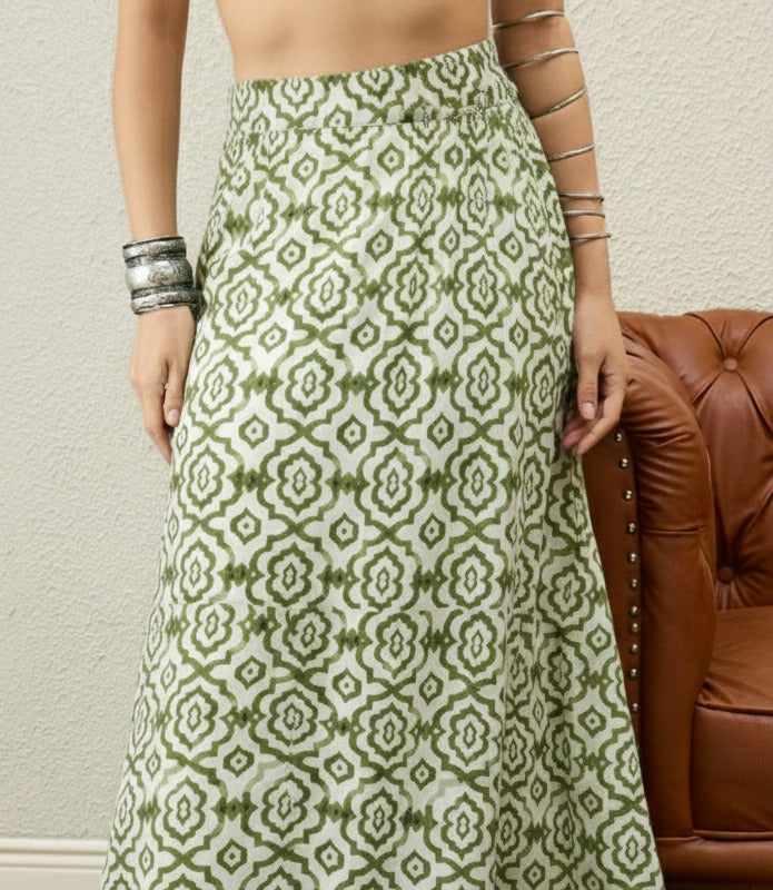 Mehandi Green White Moroccan Print Skirt