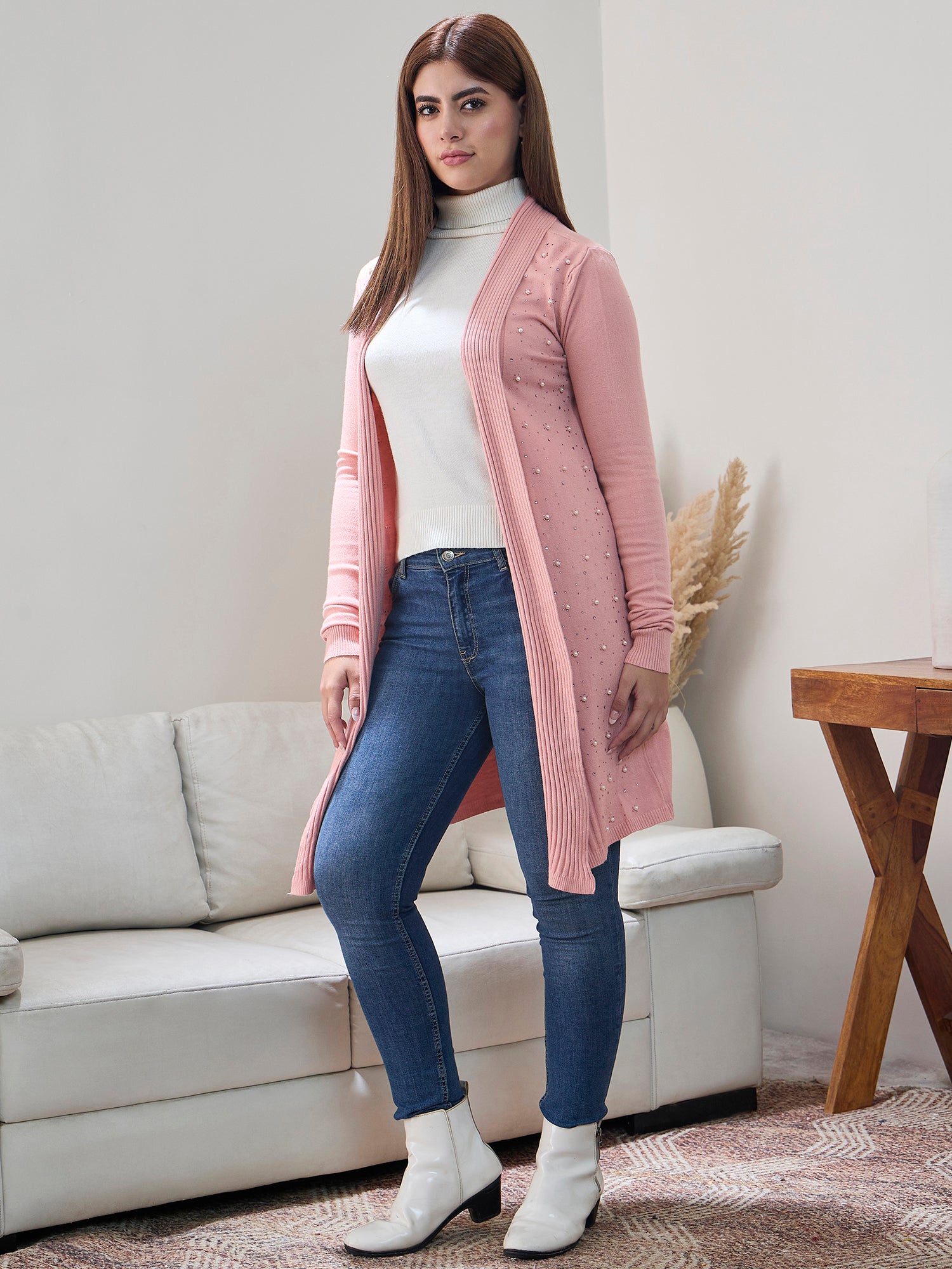 Coral White Beads Shrug