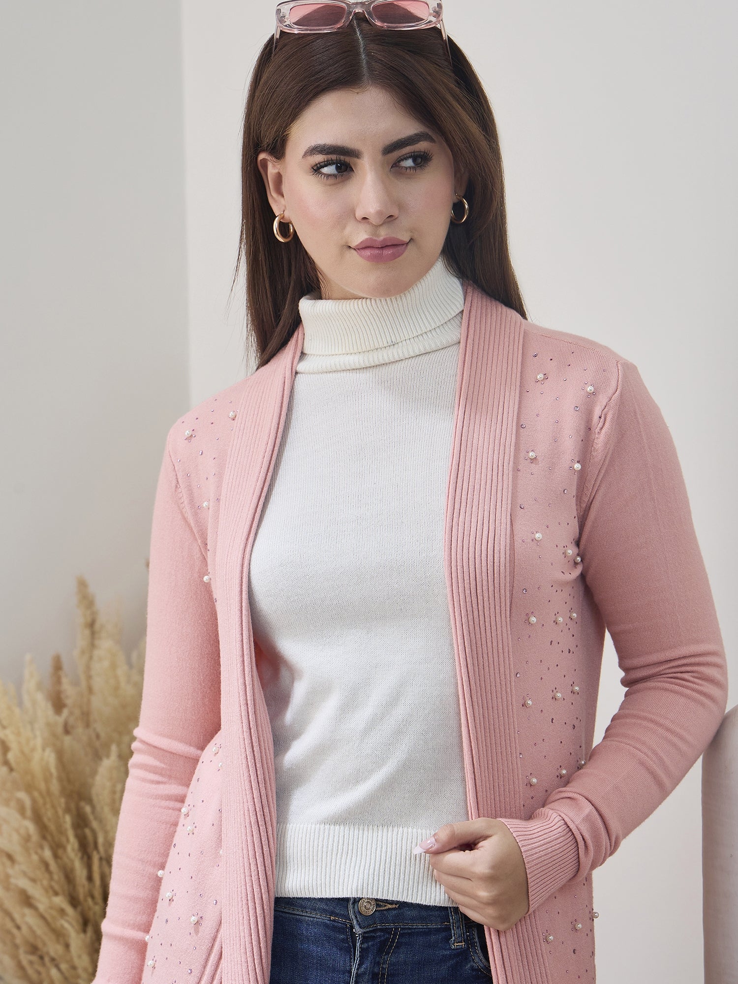 Coral White Beads Shrug