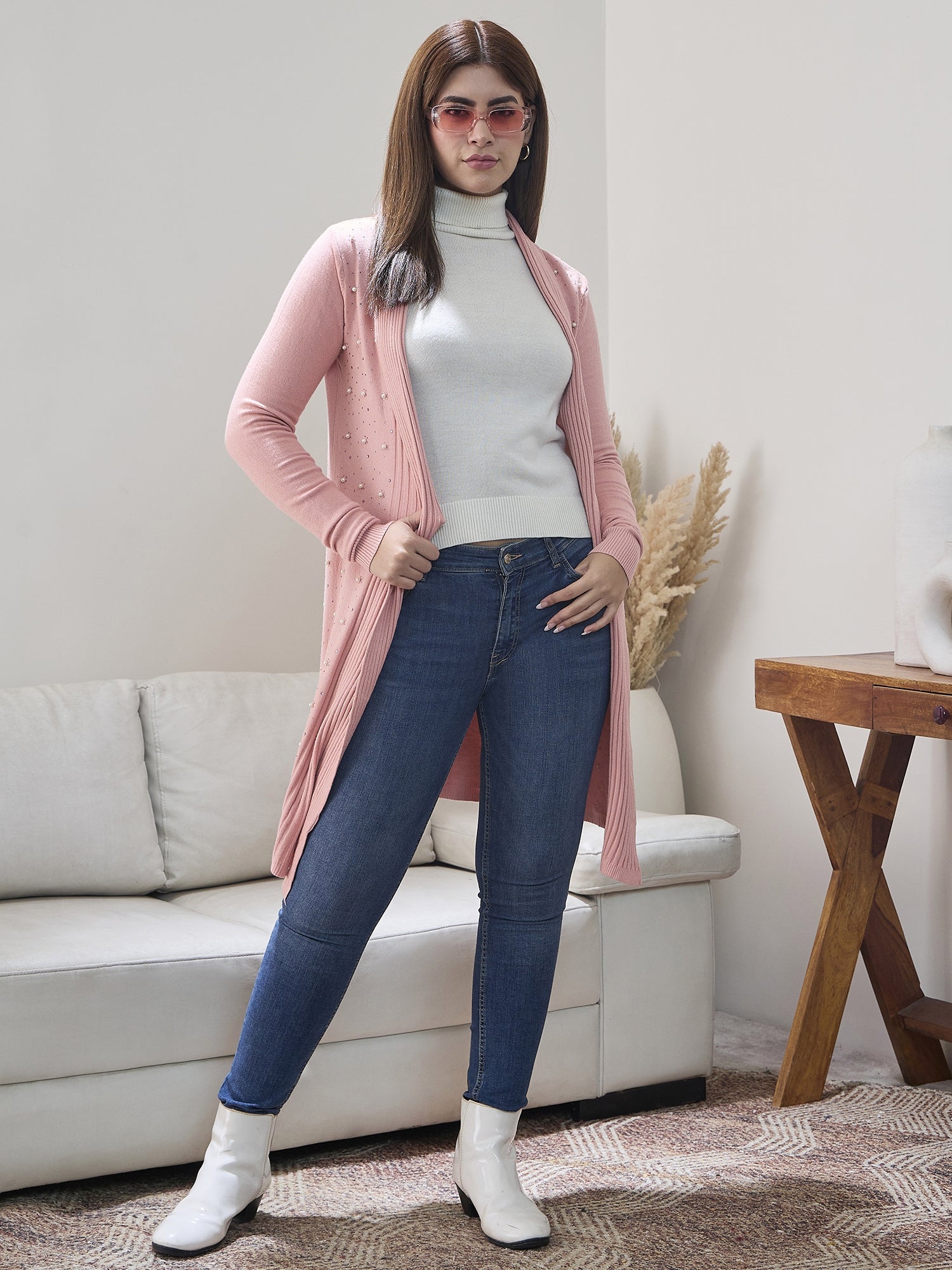 Coral White Beads Shrug