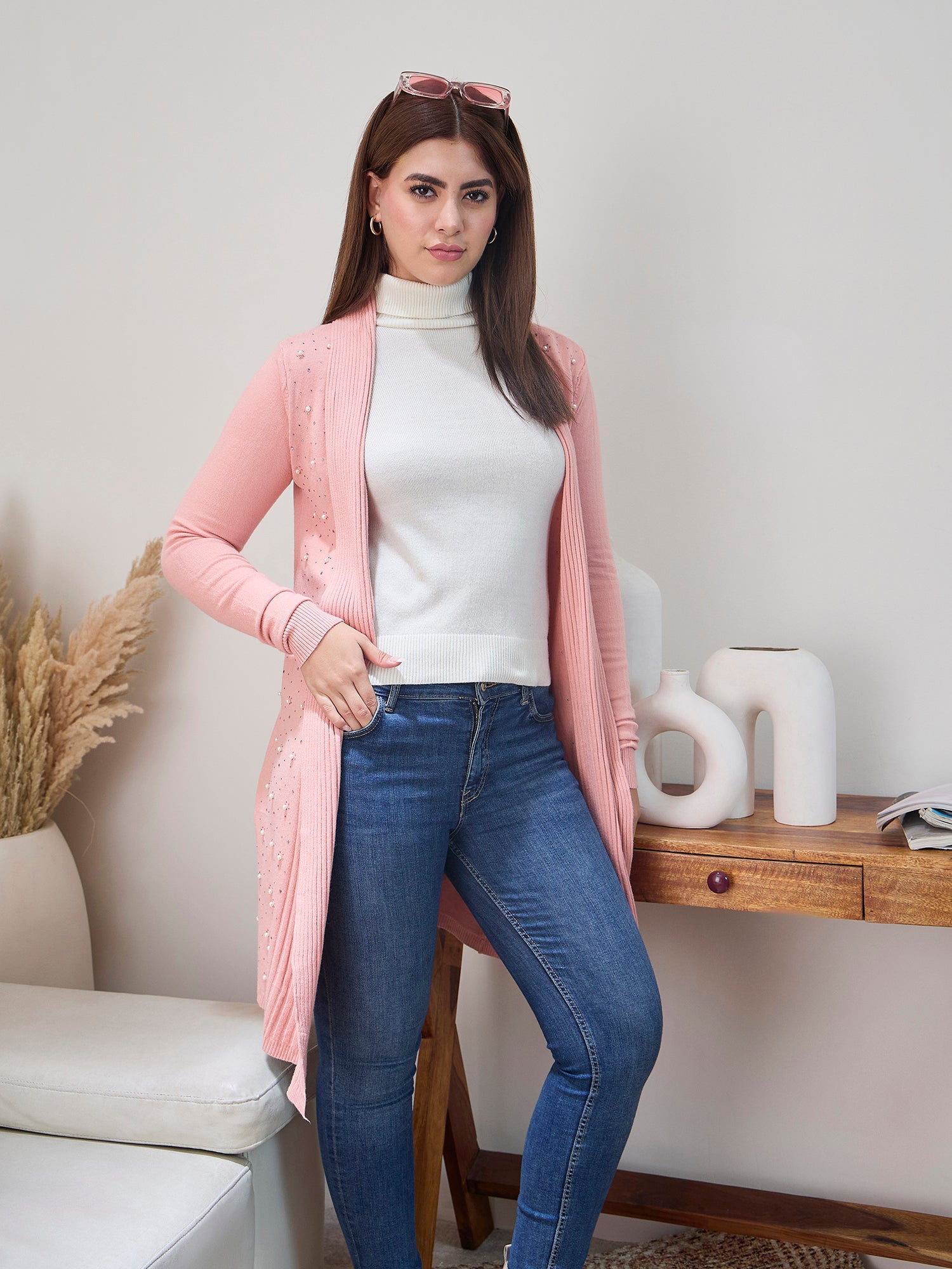 Coral White Beads Shrug