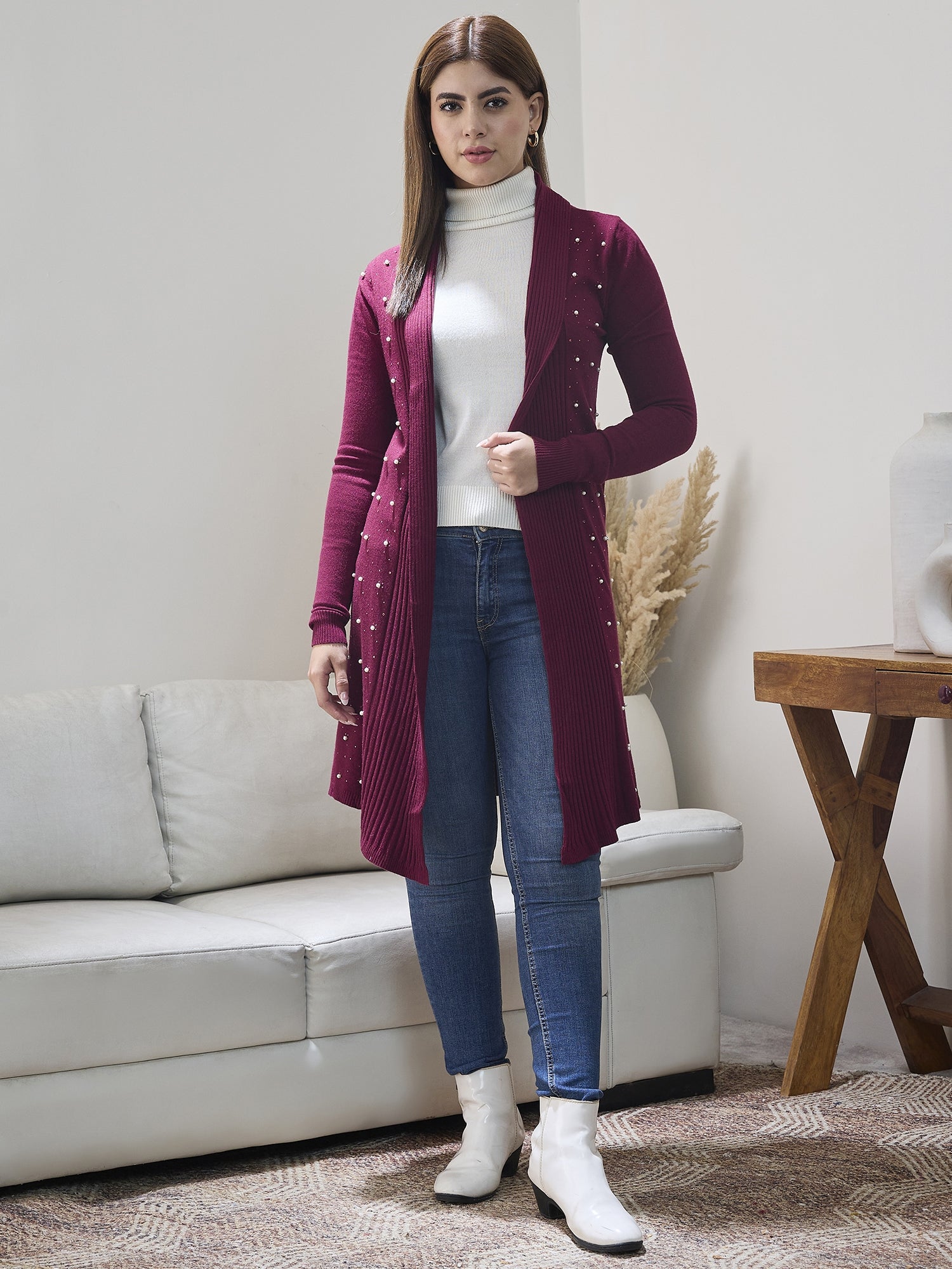 Wine White Beads Shrug