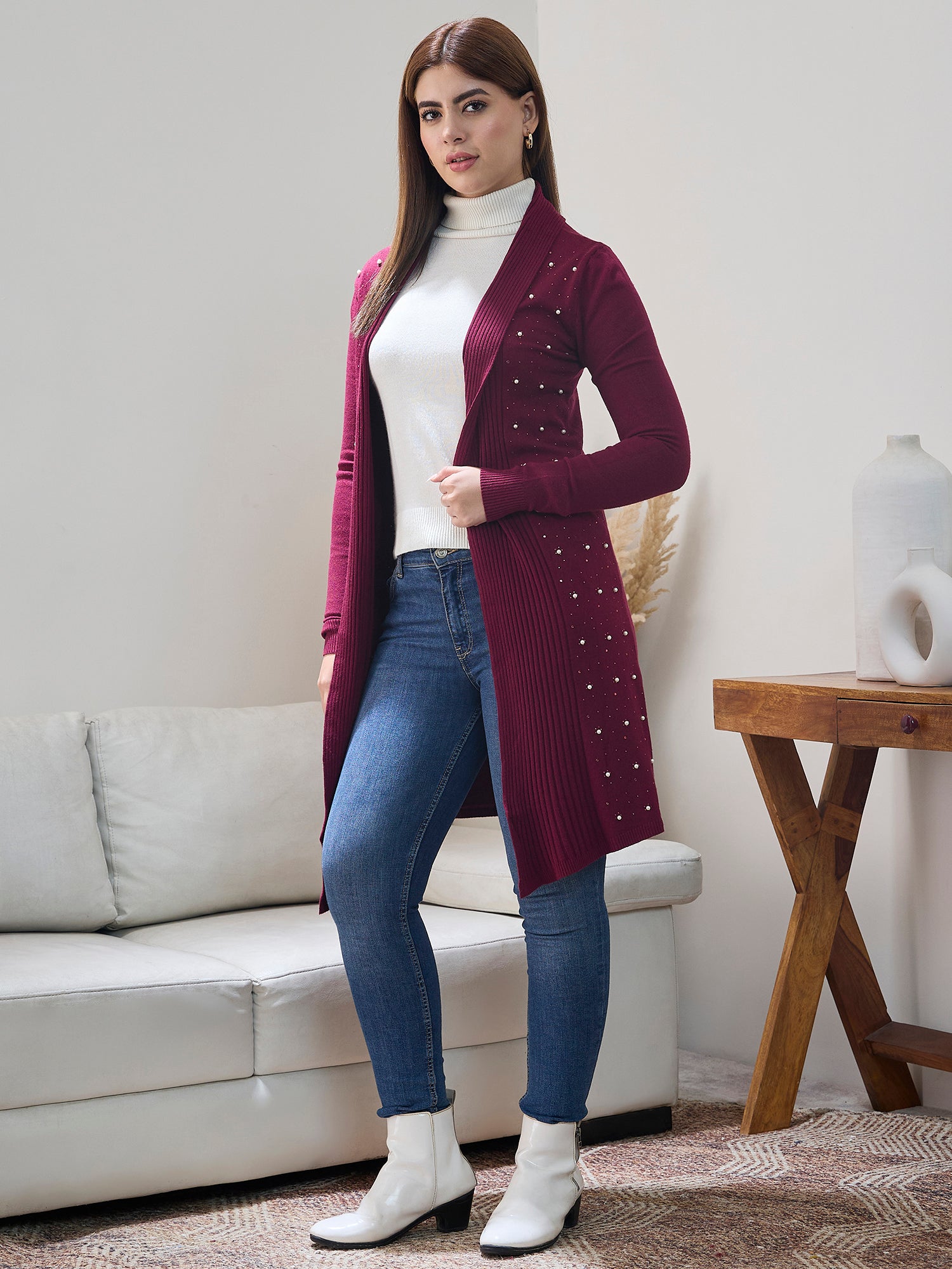 Wine White Beads Shrug