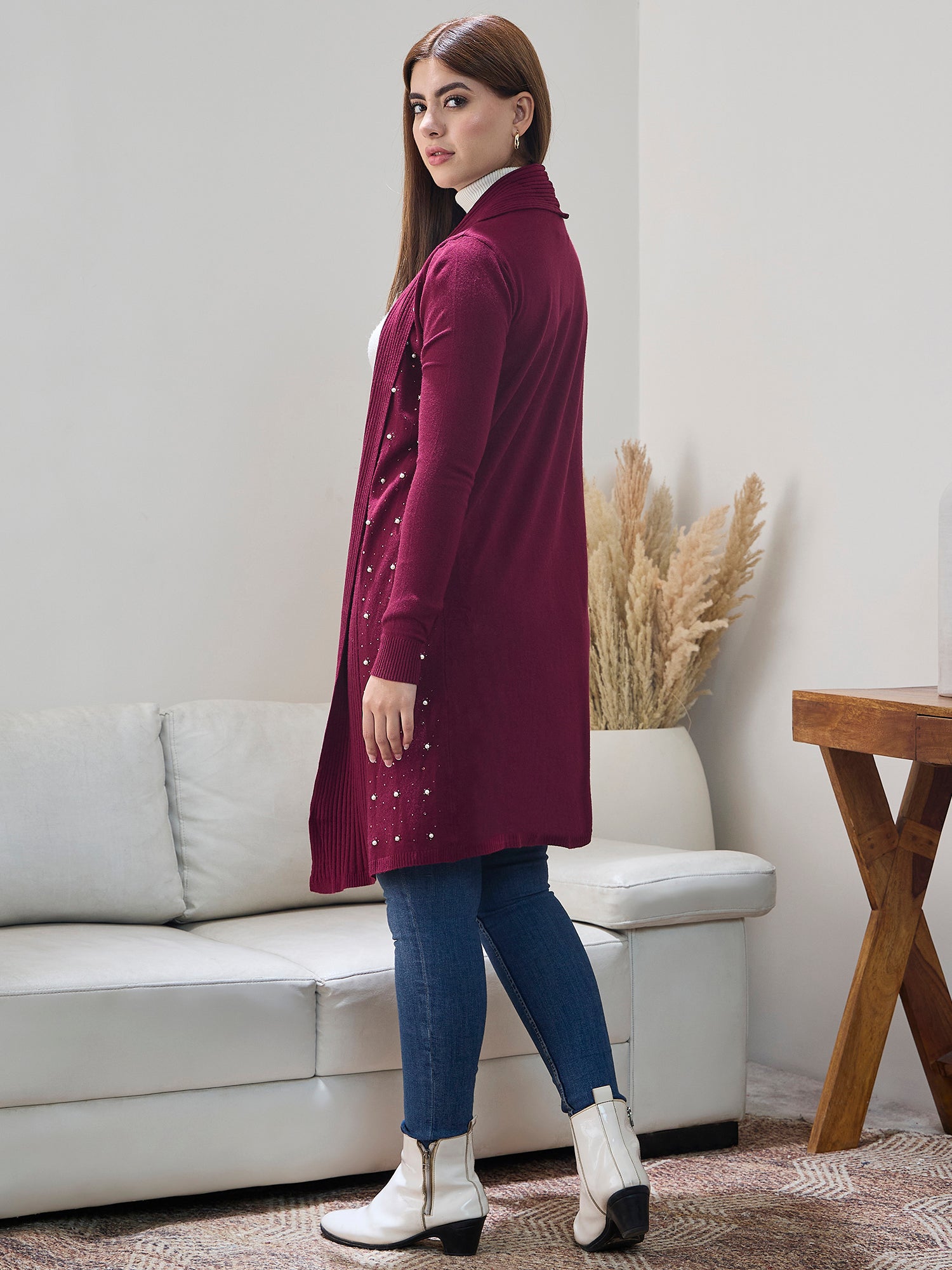 Wine White Beads Shrug