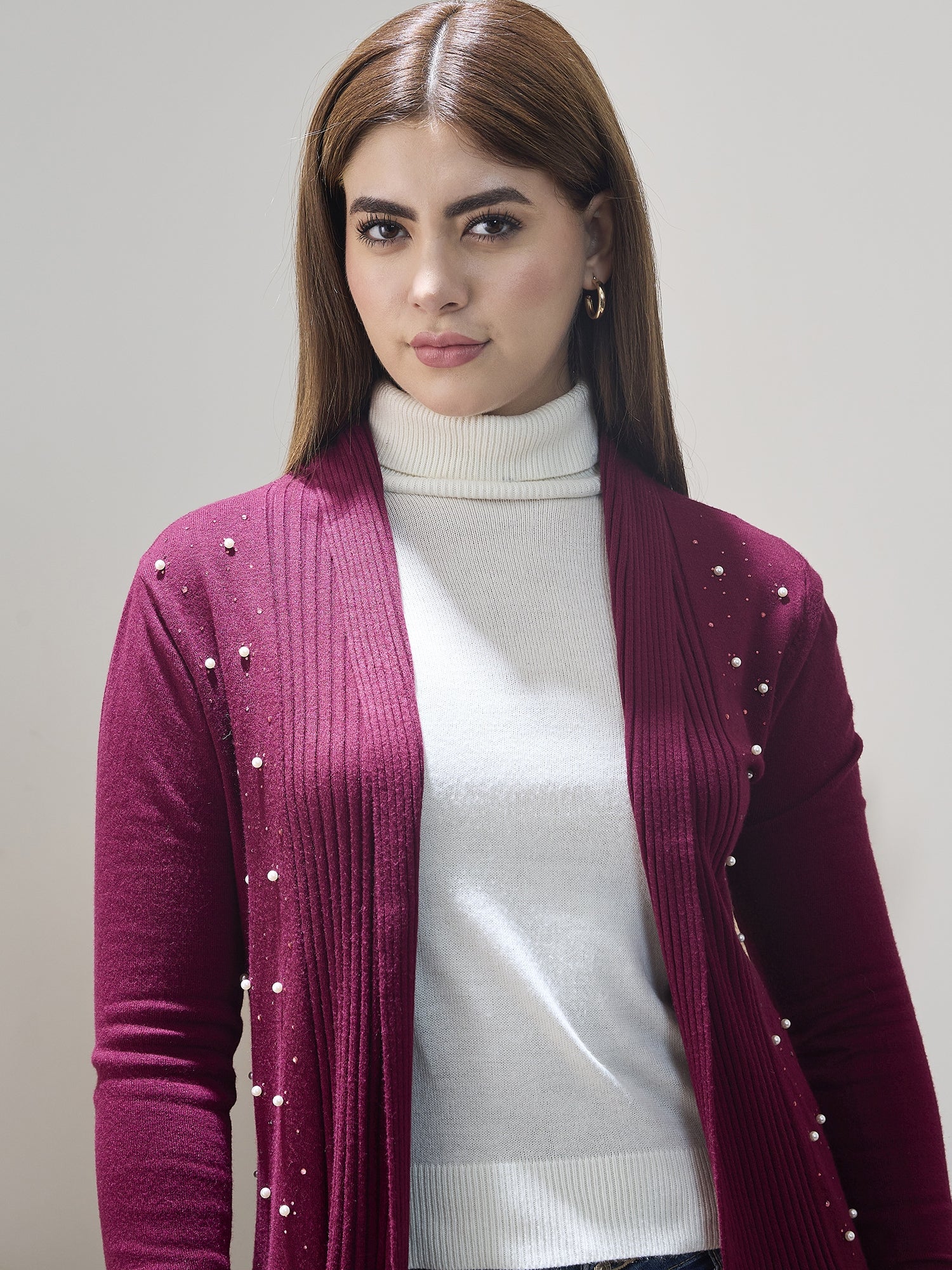 Wine White Beads Shrug