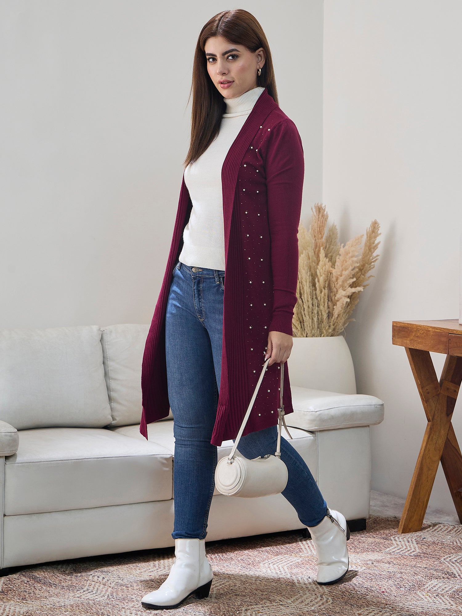 Wine White Beads Shrug