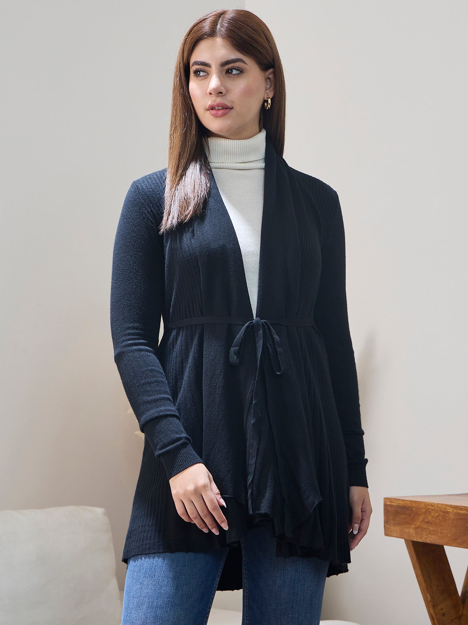 Black Striped Tieup Shrug