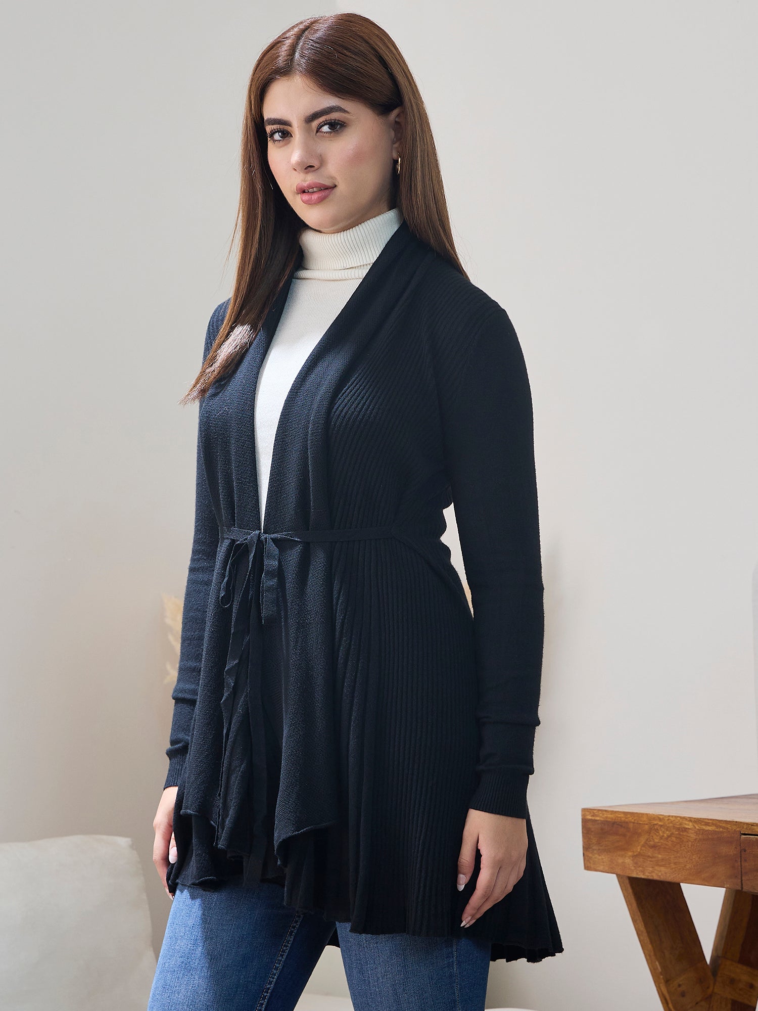 Black Striped Tieup Shrug