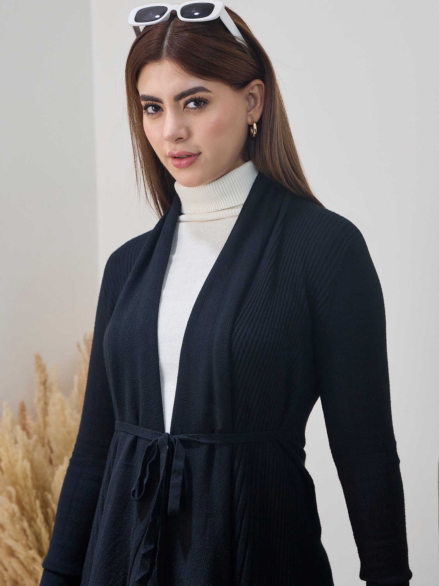 Black Striped Tieup Shrug