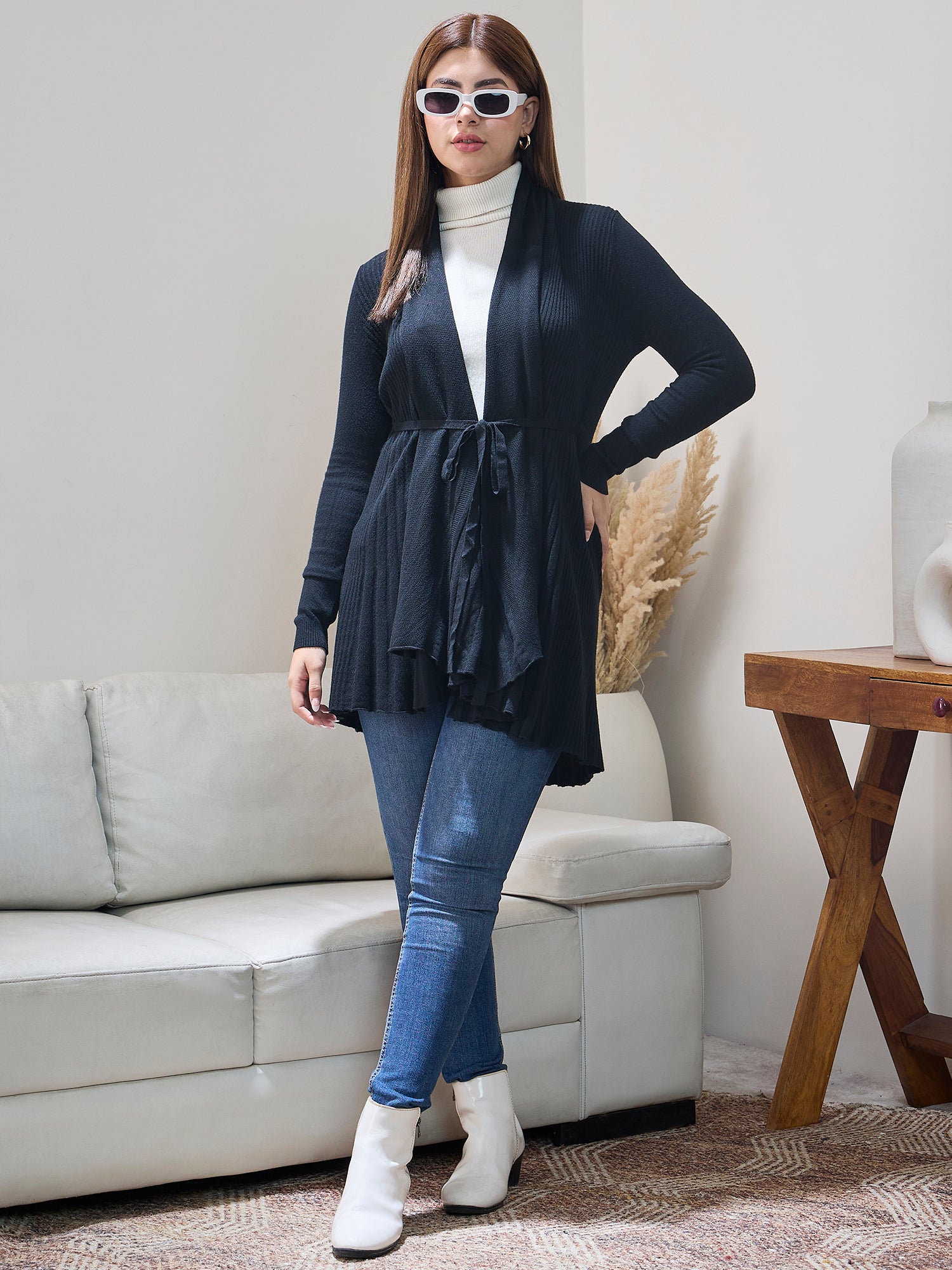 Black Striped Tieup Shrug