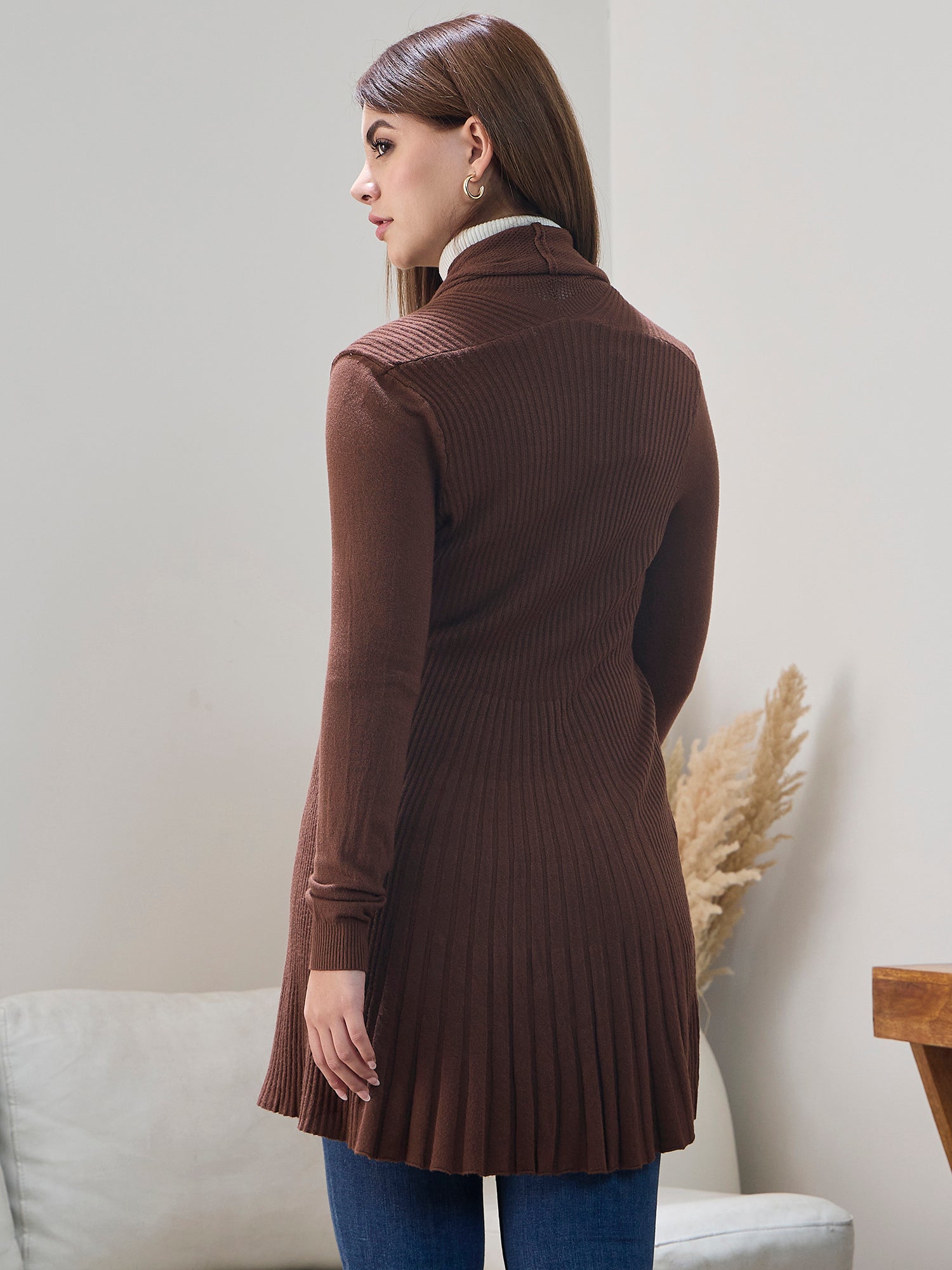 Brown Striped Tieup Shrug