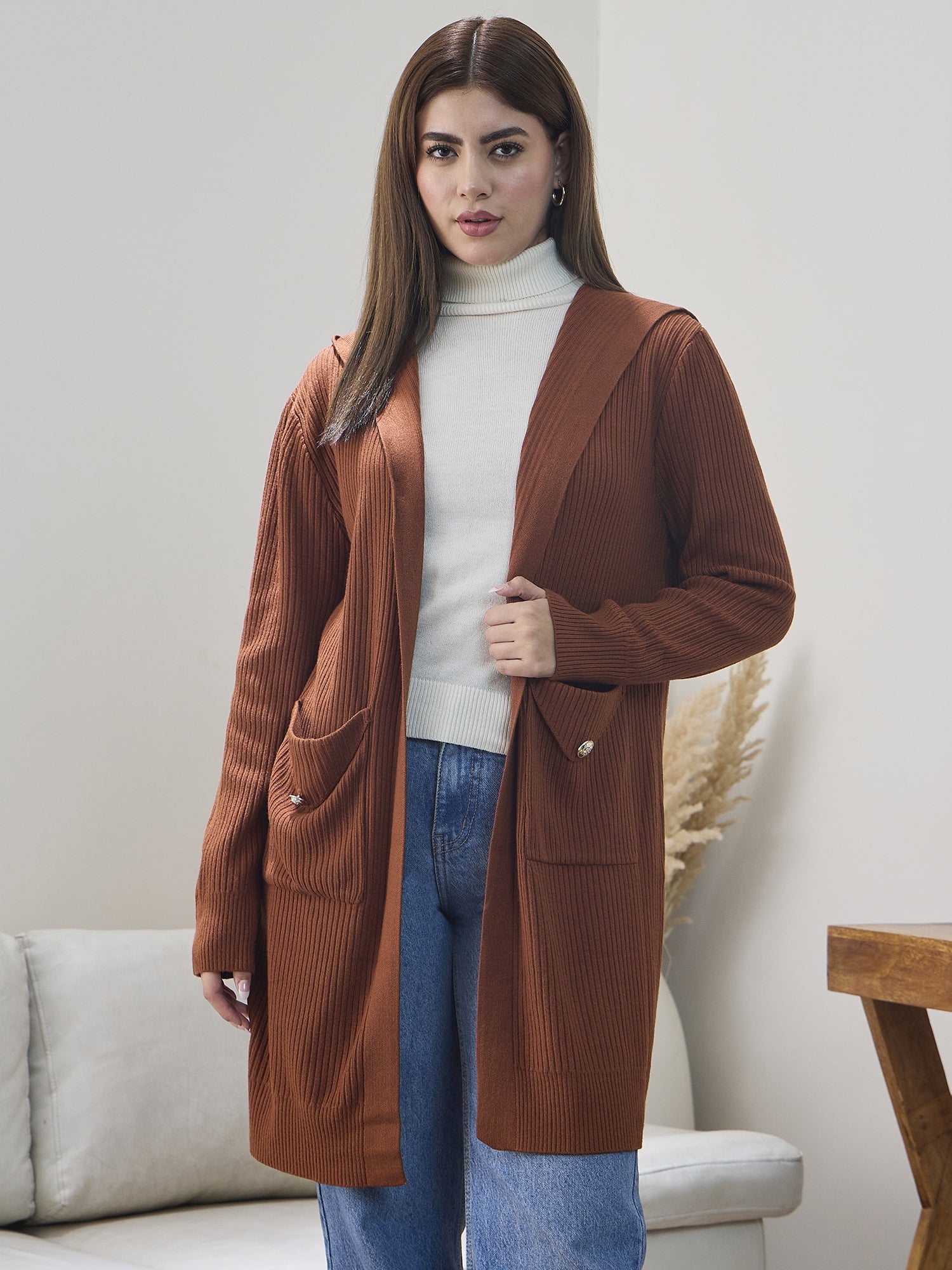 Rust Front Pocket Long Shrug