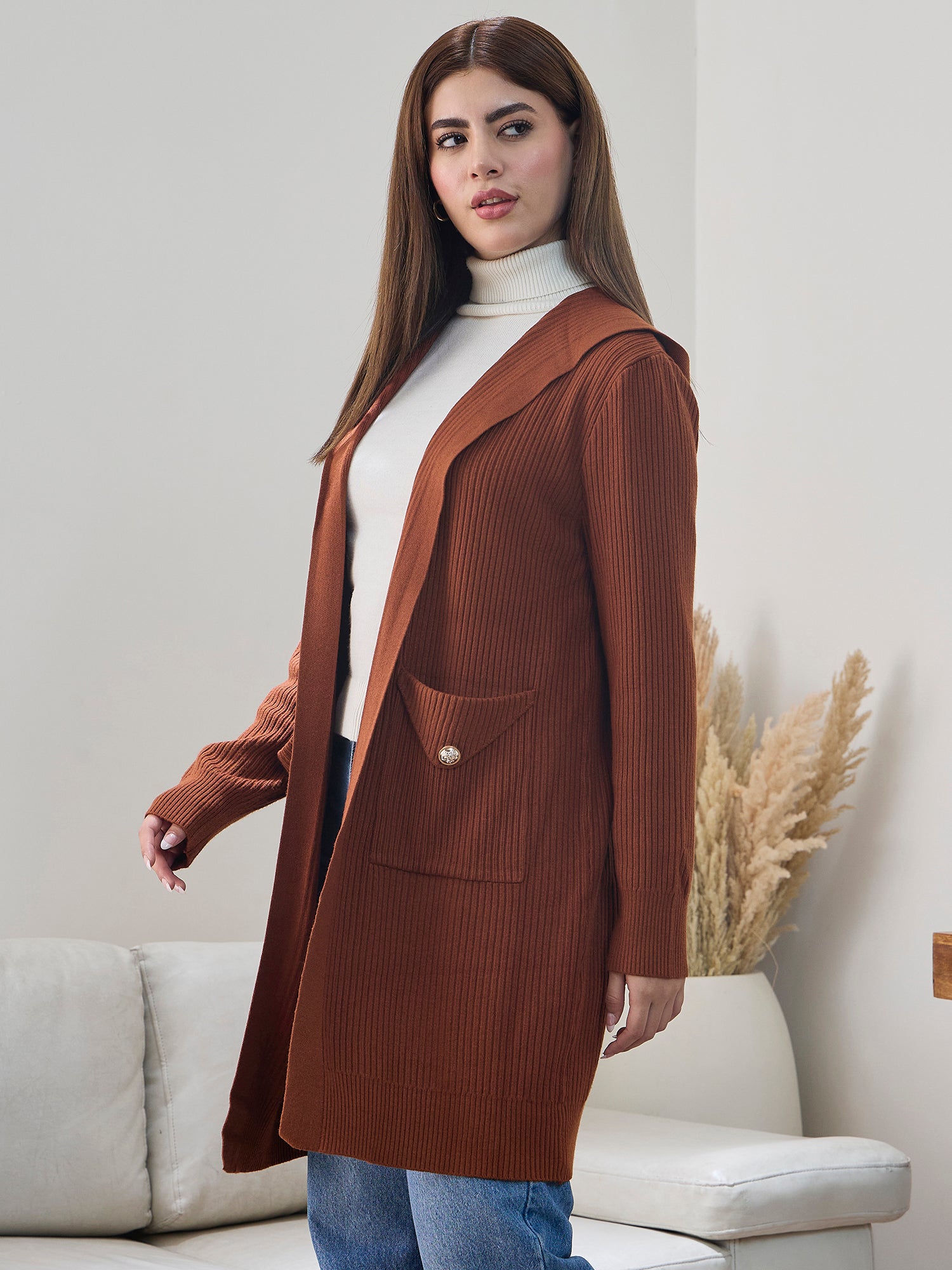 Rust Front Pocket Long Shrug