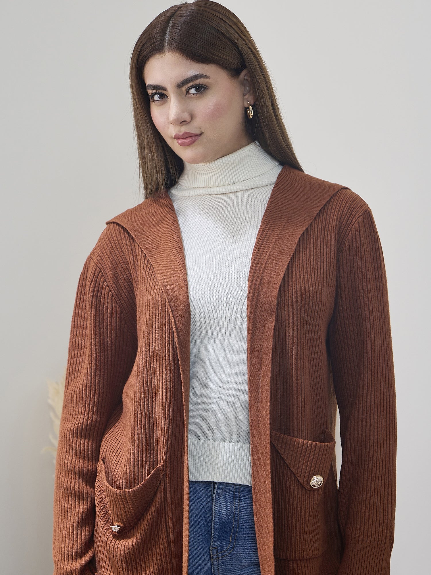Rust Front Pocket Long Shrug