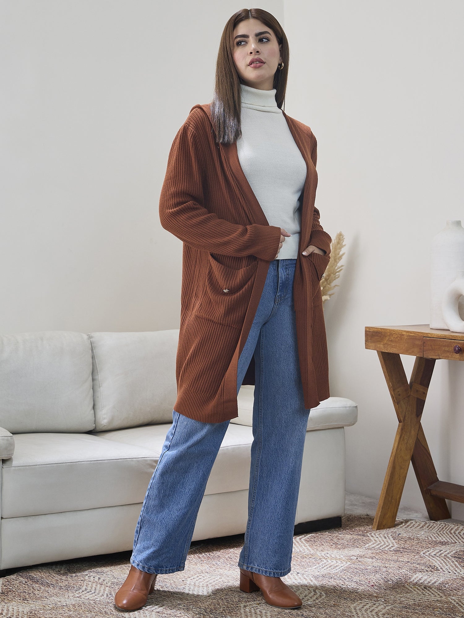 Rust Front Pocket Long Shrug