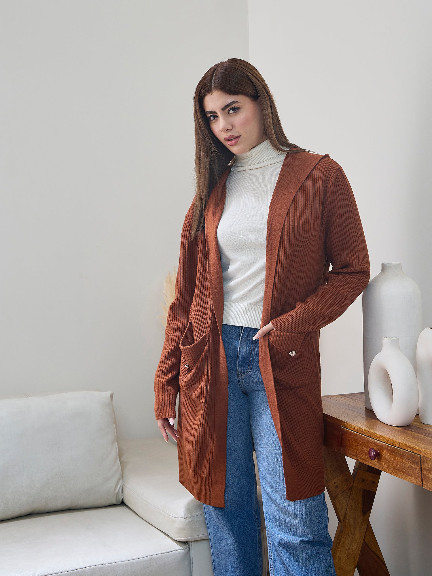 Rust Front Pocket Long Shrug