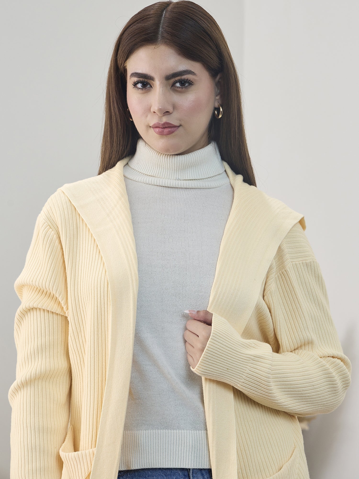 Light Yellow Front Pocket Long Shrug