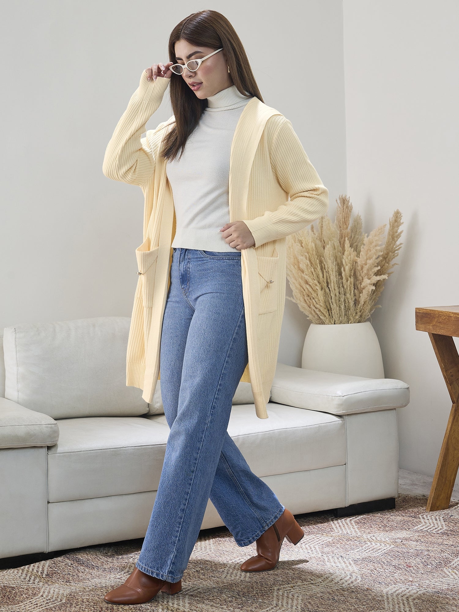 Light Yellow Front Pocket Long Shrug