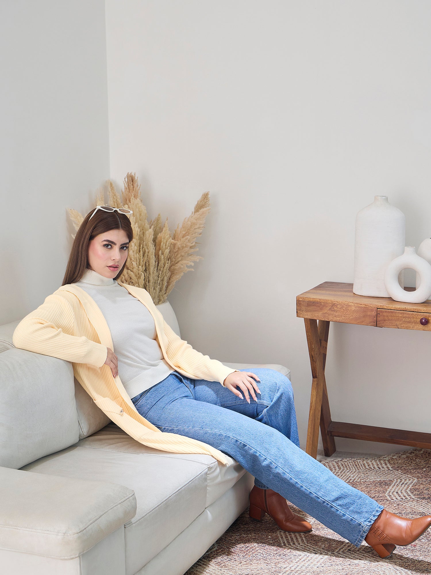 Light Yellow Front Pocket Long Shrug