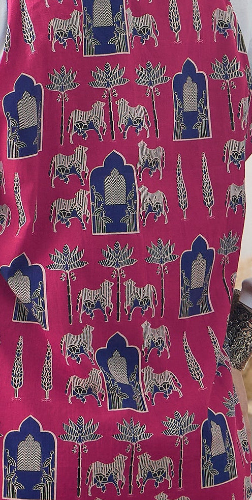 Red Animal Motif Blue Reversible Shrug