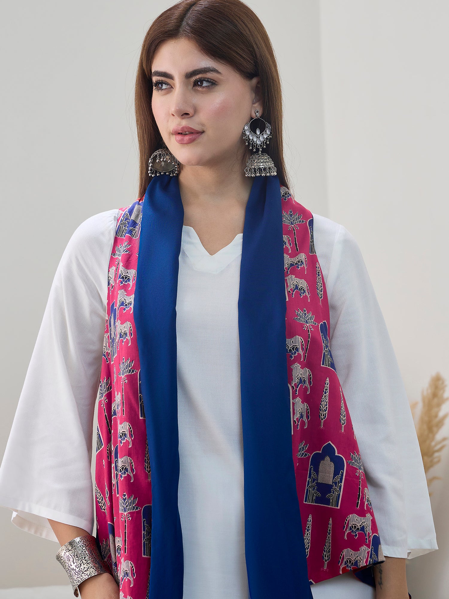 Red Animal Motif Blue Reversible Shrug