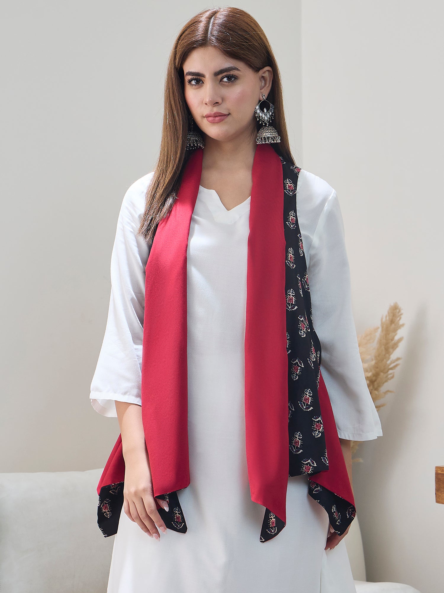 Black Booti Maroon Reversible Shrug