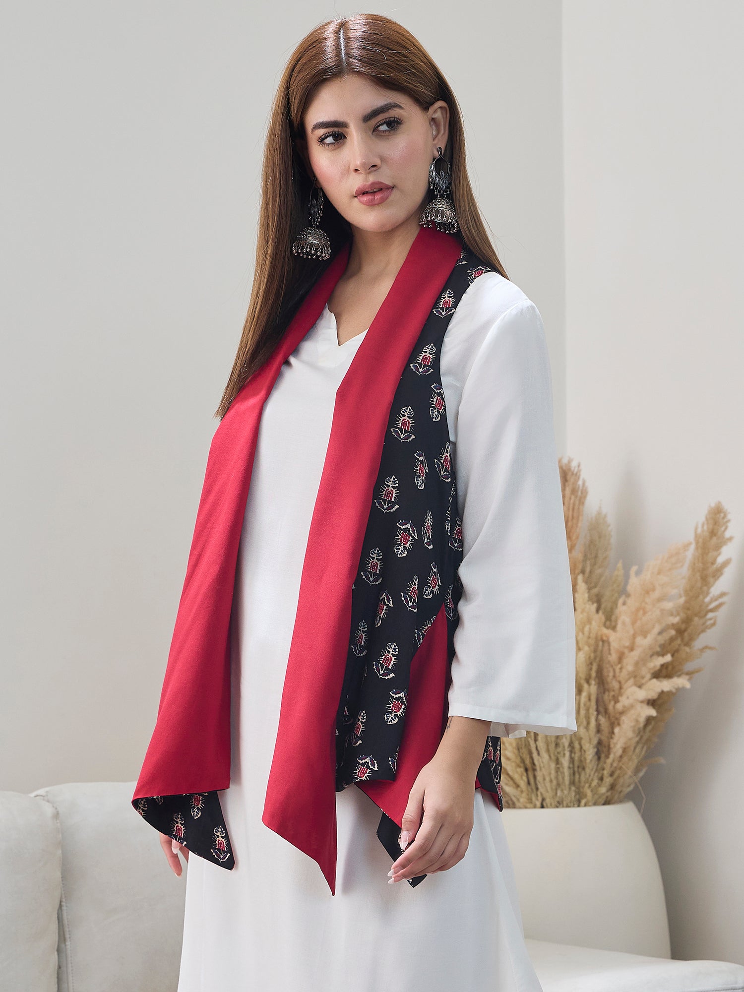 Black Booti Maroon Reversible Shrug