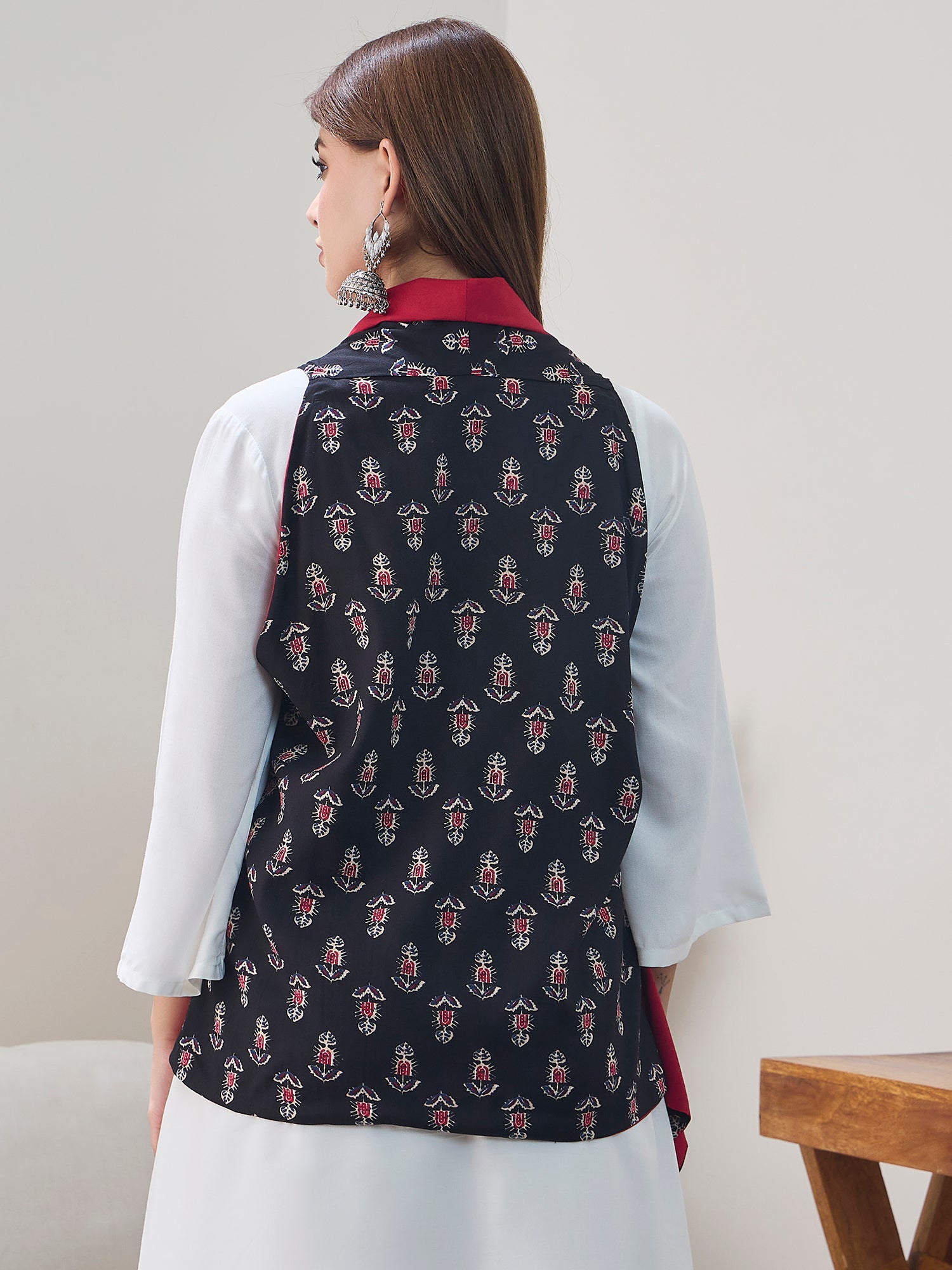 Black Booti Maroon Reversible Shrug