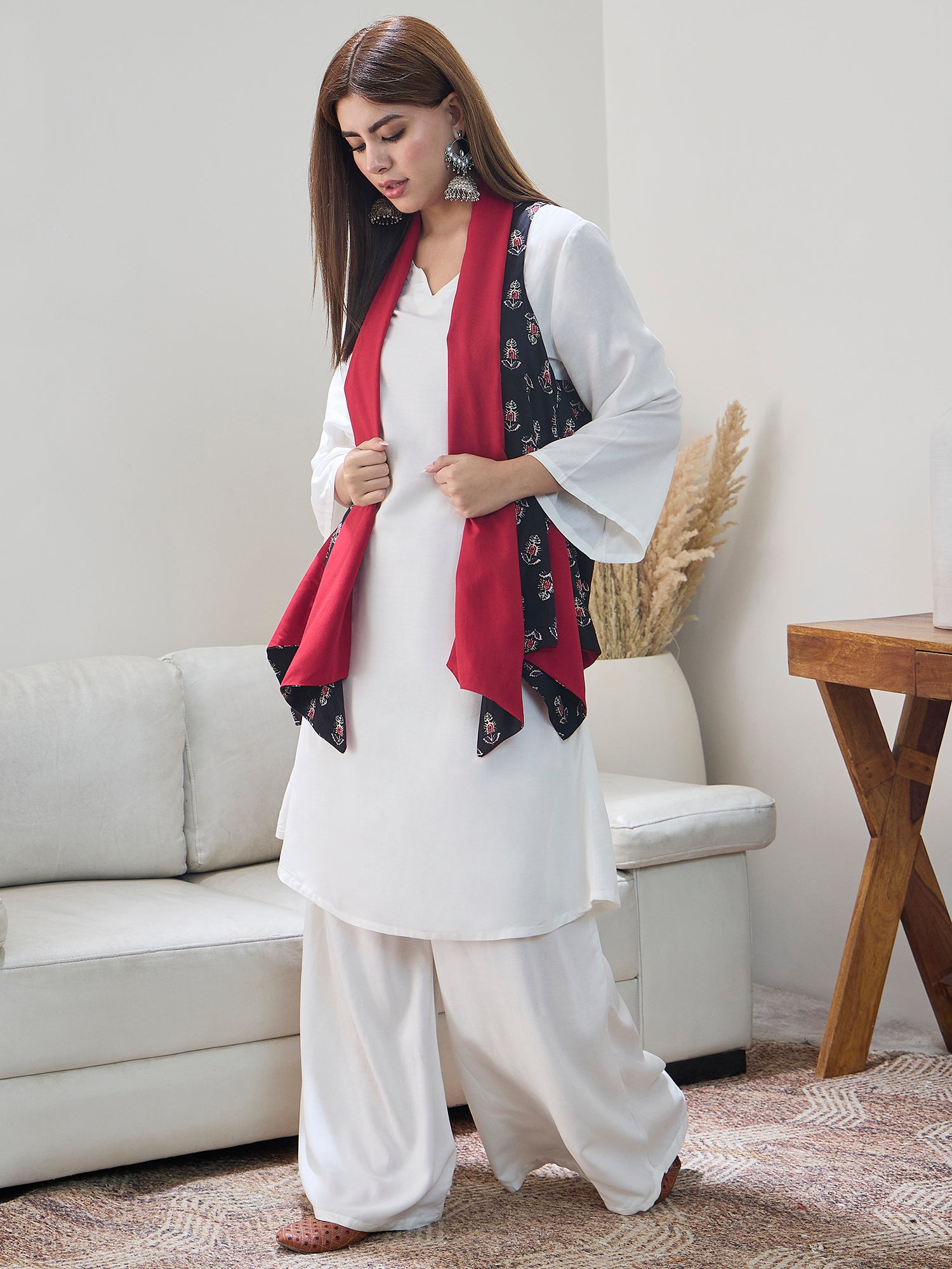 Black Booti Maroon Reversible Shrug