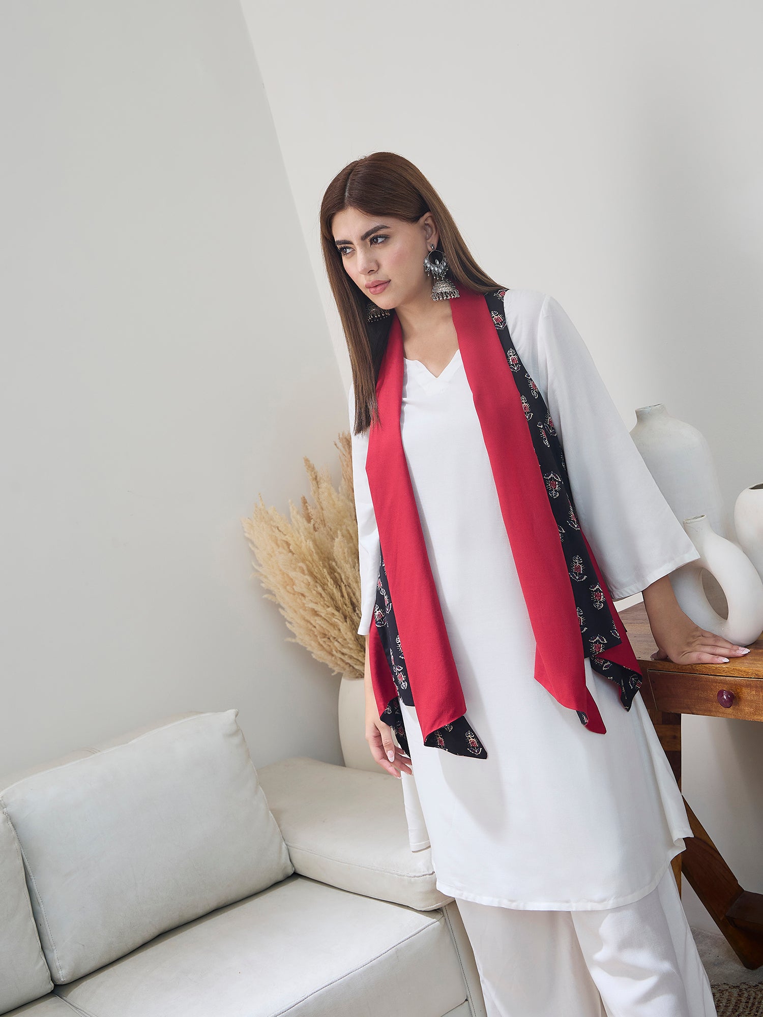 Black Booti Maroon Reversible Shrug