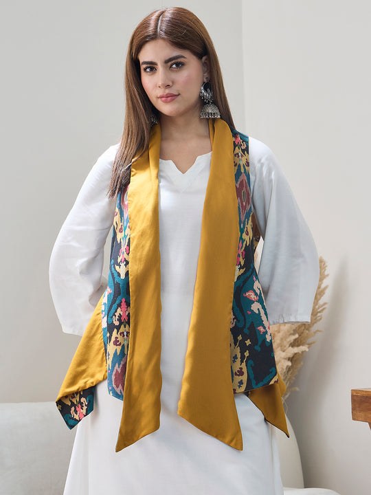 Black Ikkat Yellow Reversible Shrug