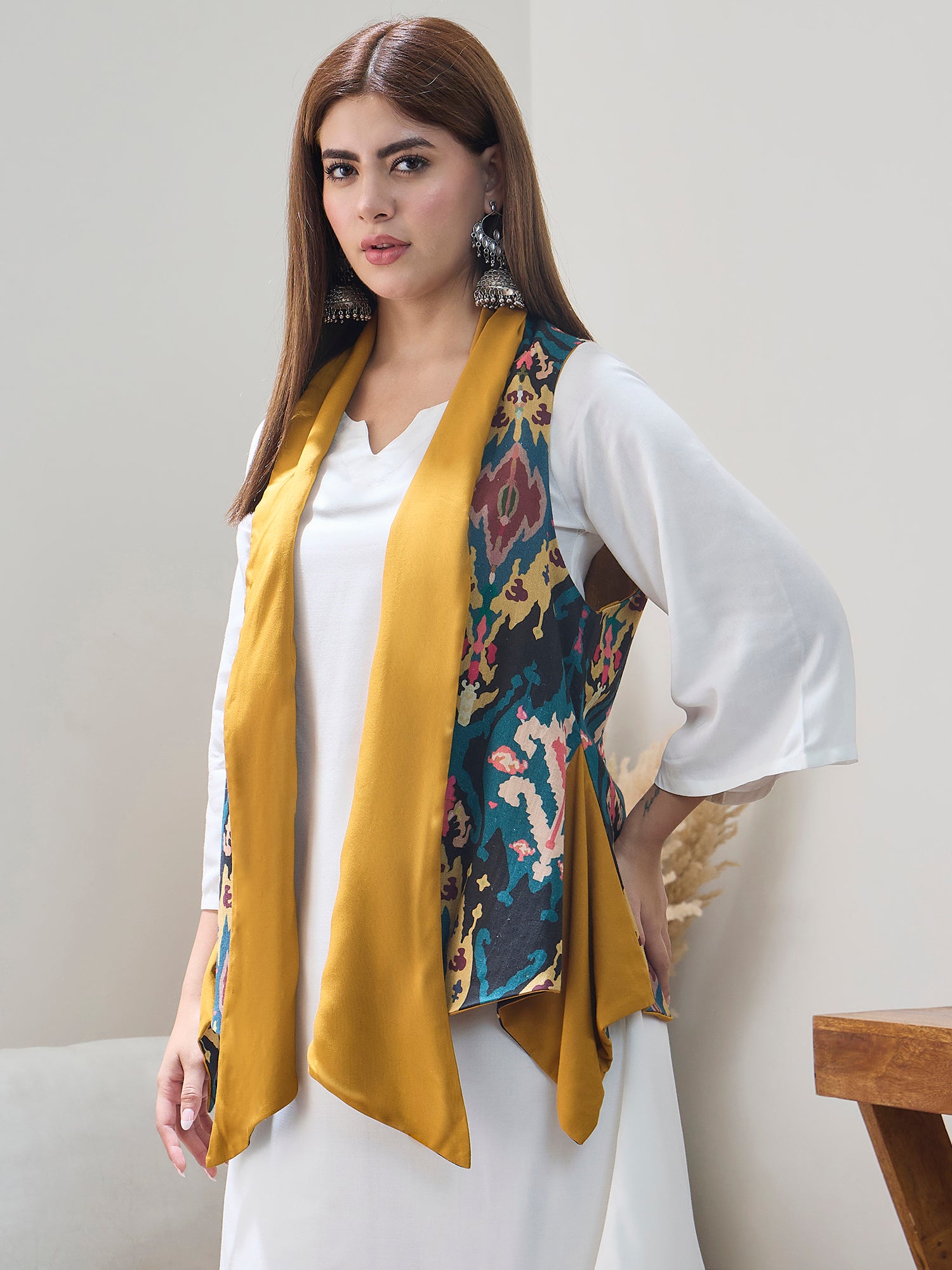 Black Ikkat Yellow Reversible Shrug