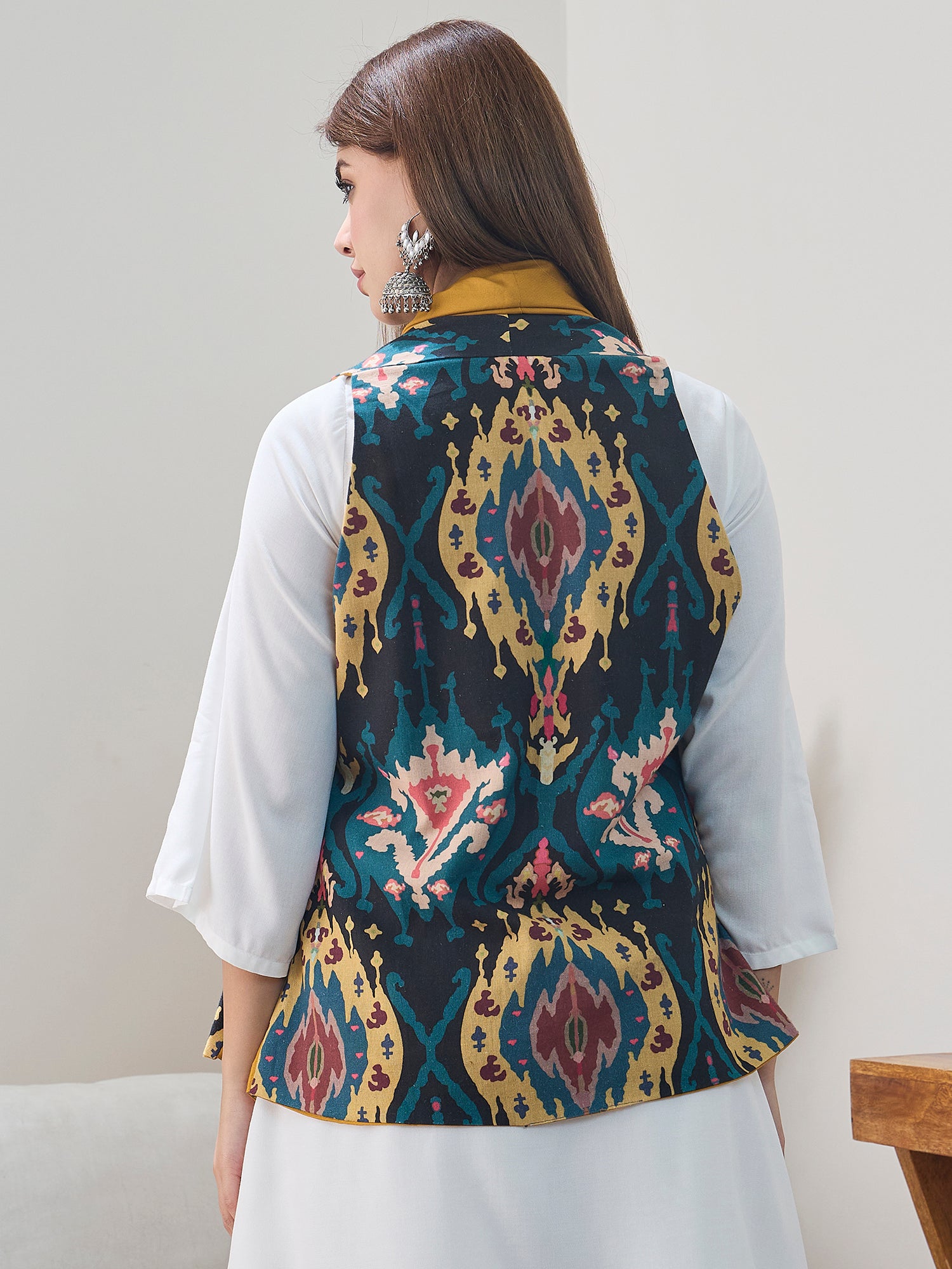 Black Ikkat Yellow Reversible Shrug