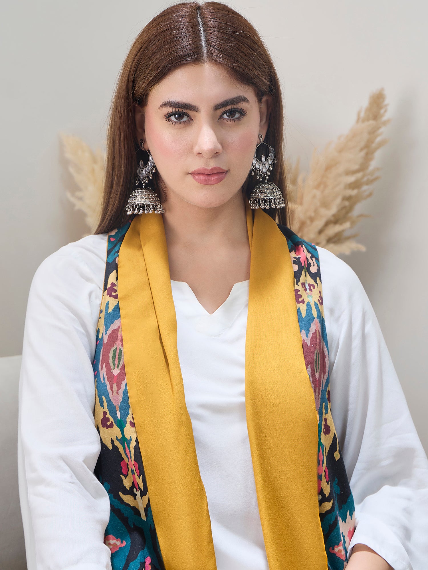 Black Ikkat Yellow Reversible Shrug